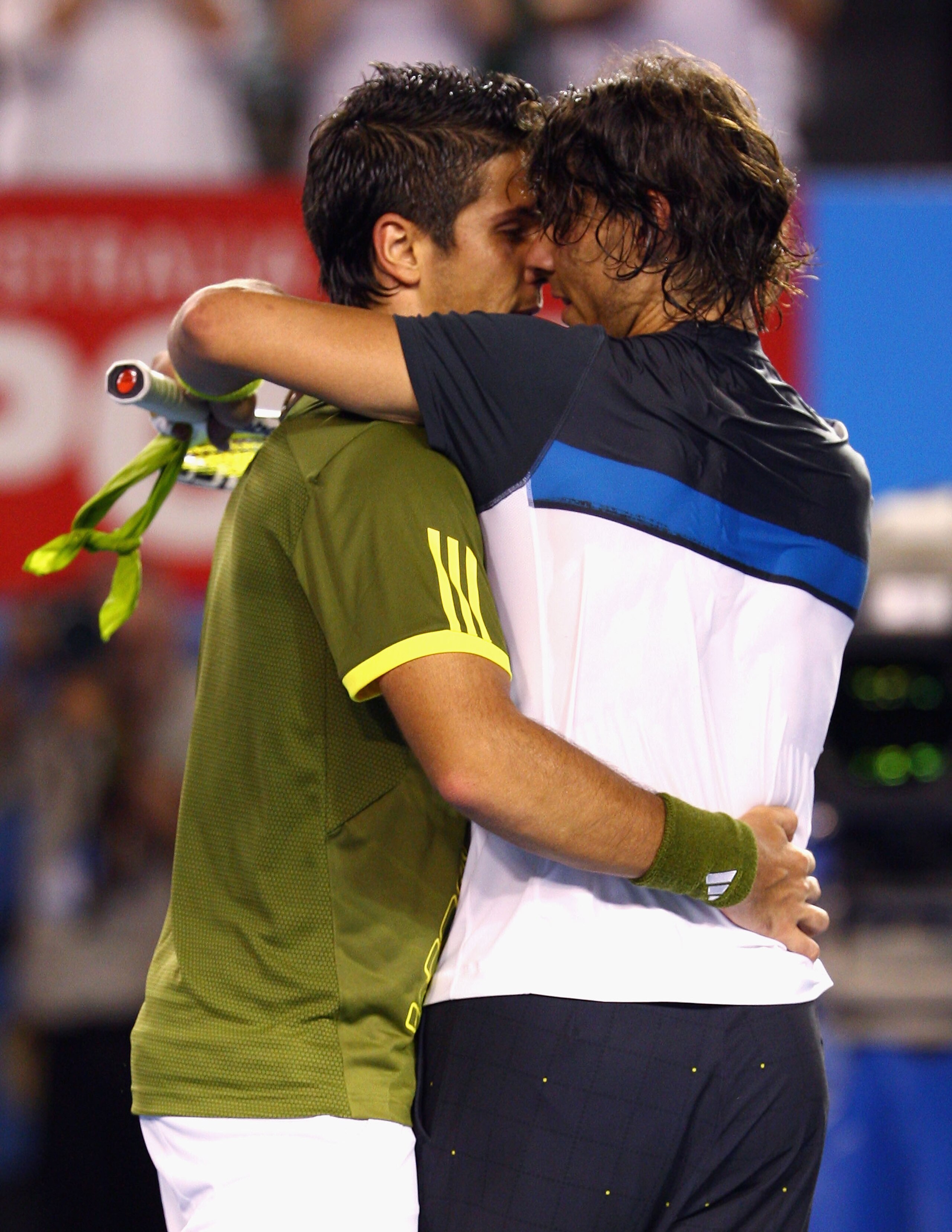 MELBOURNE, AUSTRALIA - JANUARY 30:  Fernando Verdasco of Spain congratulates Rafael Nadal of Spain after winning the semifinal match during day twelve of the 2009 Australian Open at Melbourne Park on January 30, 2009 in Melbourne, Australia.  (Photo by Cl