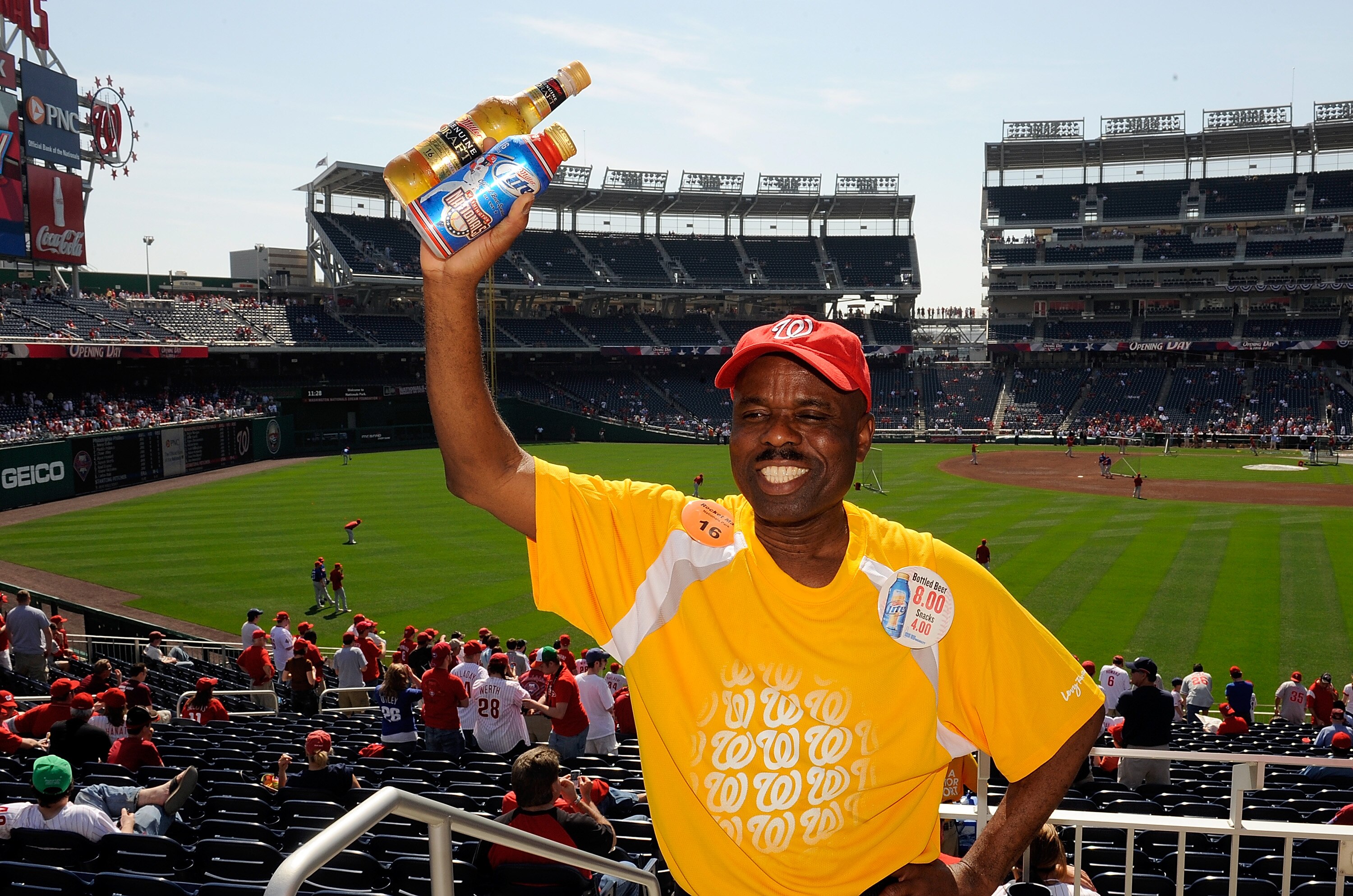 WASHINGTON - APRIL 05:  A vender sells beer before the game between the Philadelphia Phillies and the Washington Nationals on Opening Day at Nationals Park on April 5, 2010 in Washington, DC.  (Photo by Greg Fiume/Getty Images)