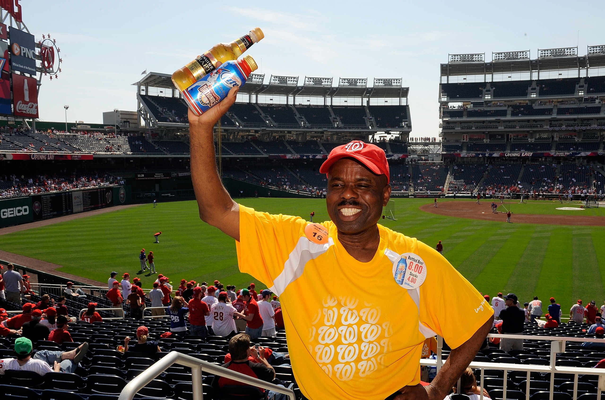 WASHINGTON - APRIL 05:  A vender sells beer before the game between the Philadelphia Phillies and the Washington Nationals on Opening Day at Nationals Park on April 5, 2010 in Washington, DC.  (Photo by Greg Fiume/Getty Images)