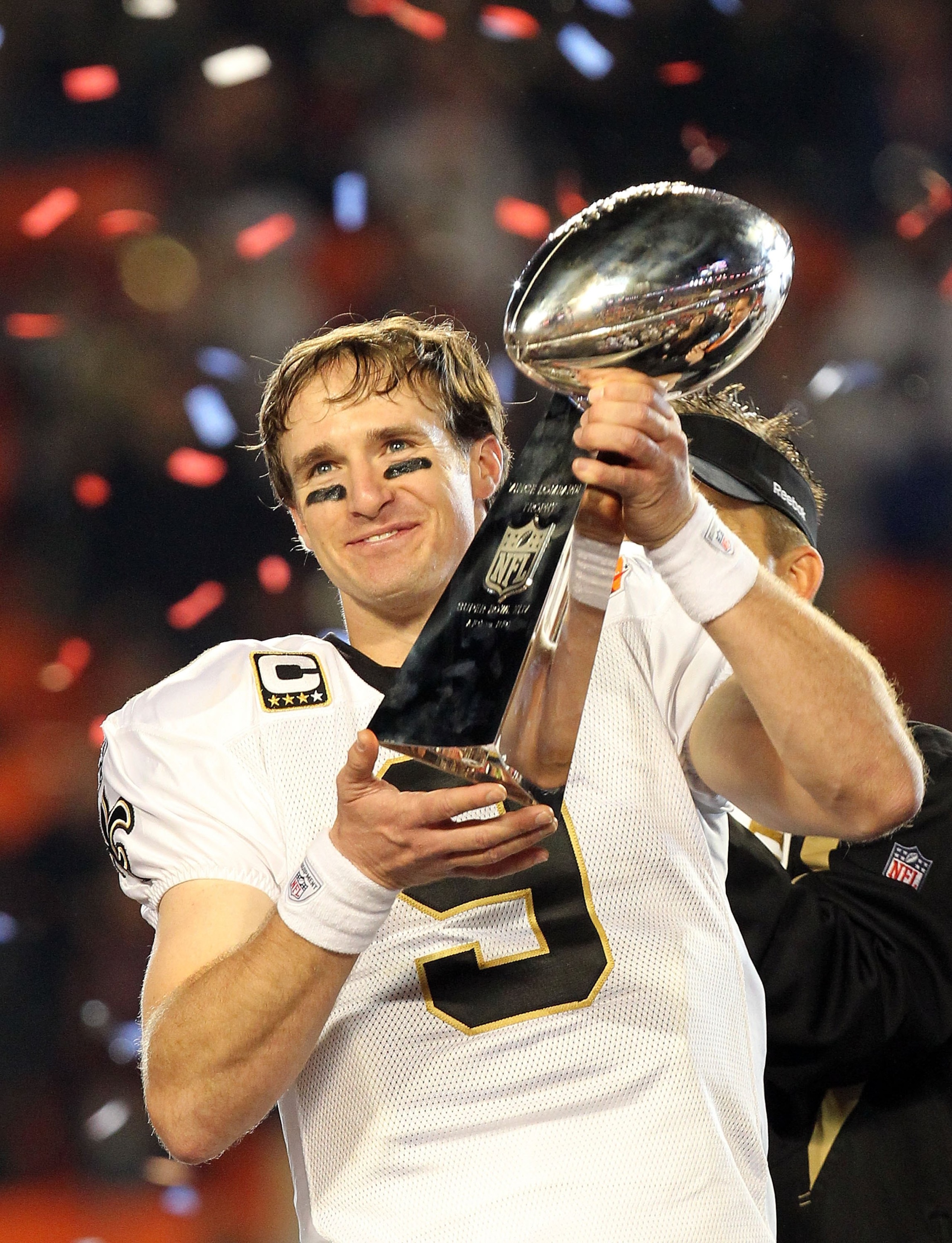 MIAMI GARDENS, FL - FEBRUARY 07: Quarterback Drew Brees #9 of the New Orleans Saints celebrates after his team defeated the Indianapolis Colts during Super Bowl XLIV on February 7, 2010 at Sun Life Stadium in Miami Gardens, Florida. (Photo by Ronald Mar MIAMI GARDENS, FL - FEBRUARY 07: Quarterback Drew Brees #9 of the New Orleans Saints celebrates after his team defeated the Indianapolis Colts during Super Bowl XLIV on February 7, 2010 at Sun Life Stadium in Miami Gardens, Florida. (Photo by Ronald Mar