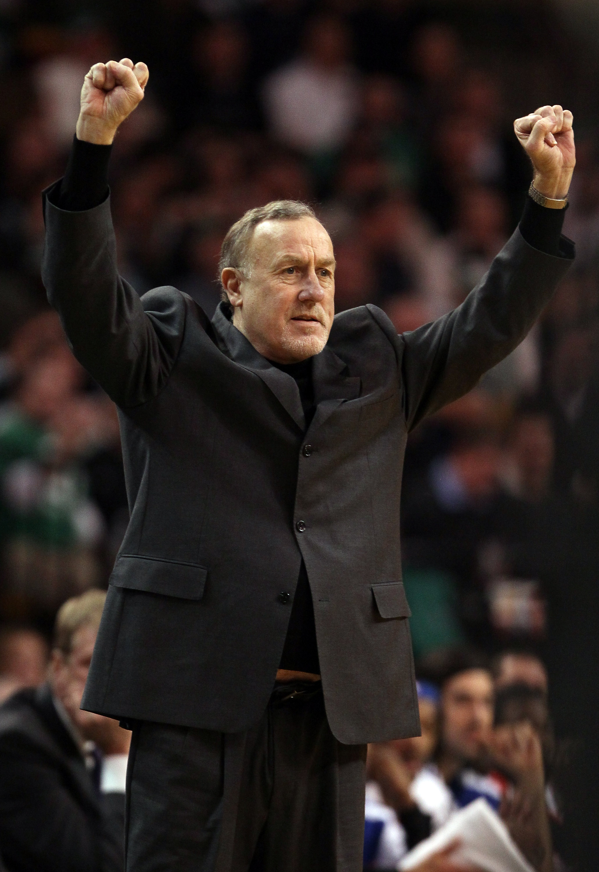 BOSTON, MA - JANUARY 10:  Head coach Rick Adelman of the Houston Rockets signals a play in the first half against the Boston Celtics on January 10, 2011 at the TD Garden in Boston, Massachusetts.  NOTE TO USER: User expressly acknowledges and agrees that,