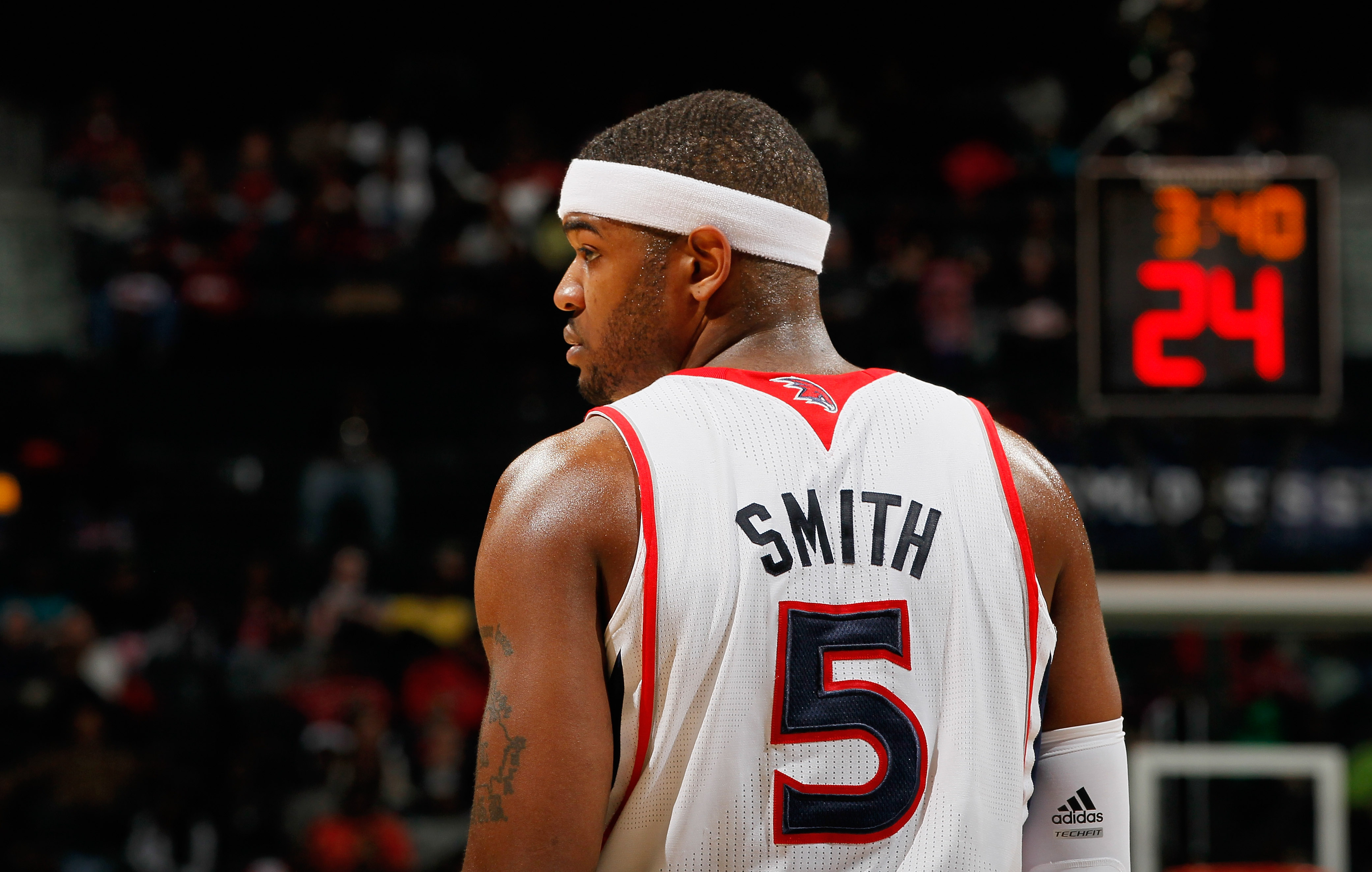 ATLANTA, GA - FEBRUARY 12:  Josh Smith #5 of the Atlanta Hawks waits for an inbounds pass by the Charlotte Bobcats at Philips Arena on February 12, 2011 in Atlanta, Georgia.  NOTE TO USER: User expressly acknowledges and agrees that, by downloading and/or