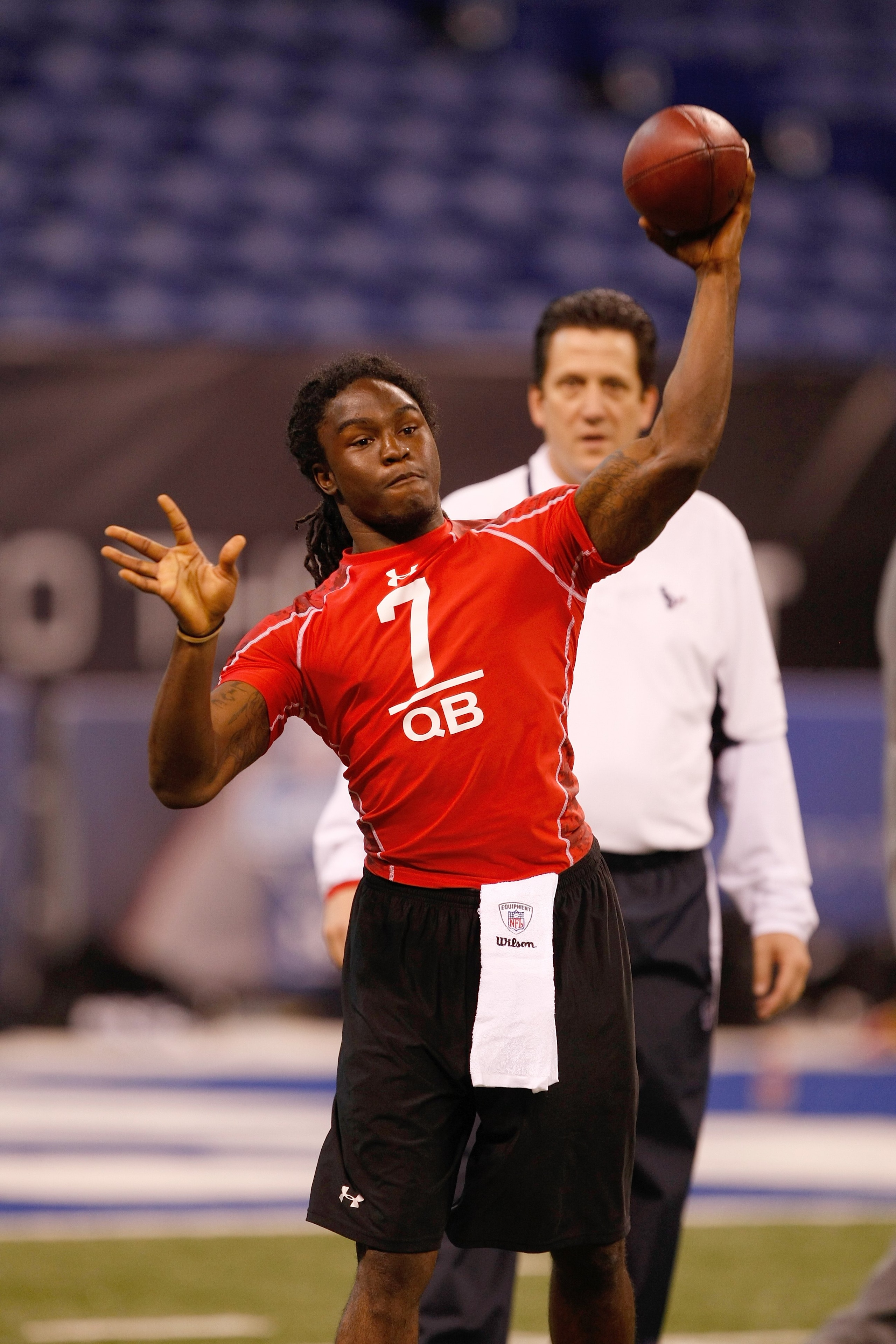 INDIANAPOLIS, IN - FEBRUARY 28: Quarterback Armanti Edwards of Appalachian State passes the football during the NFL Scouting Combine presented by Under Armour at Lucas Oil Stadium on February 28, 2010 in Indianapolis, Indiana. (Photo by Scott Boehm/Getty INDIANAPOLIS, IN - FEBRUARY 28: Quarterback Armanti Edwards of Appalachian State passes the football during the NFL Scouting Combine presented by Under Armour at Lucas Oil Stadium on February 28, 2010 in Indianapolis, Indiana. (Photo by Scott Boehm/Getty