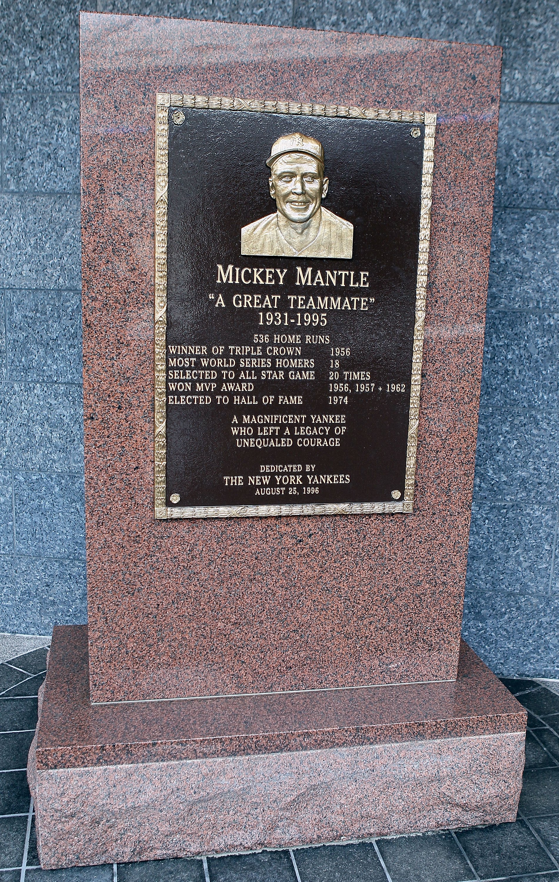 Mickey Mantle in Monument Park  Mickey mantle, Yankee stadium, Yankees
