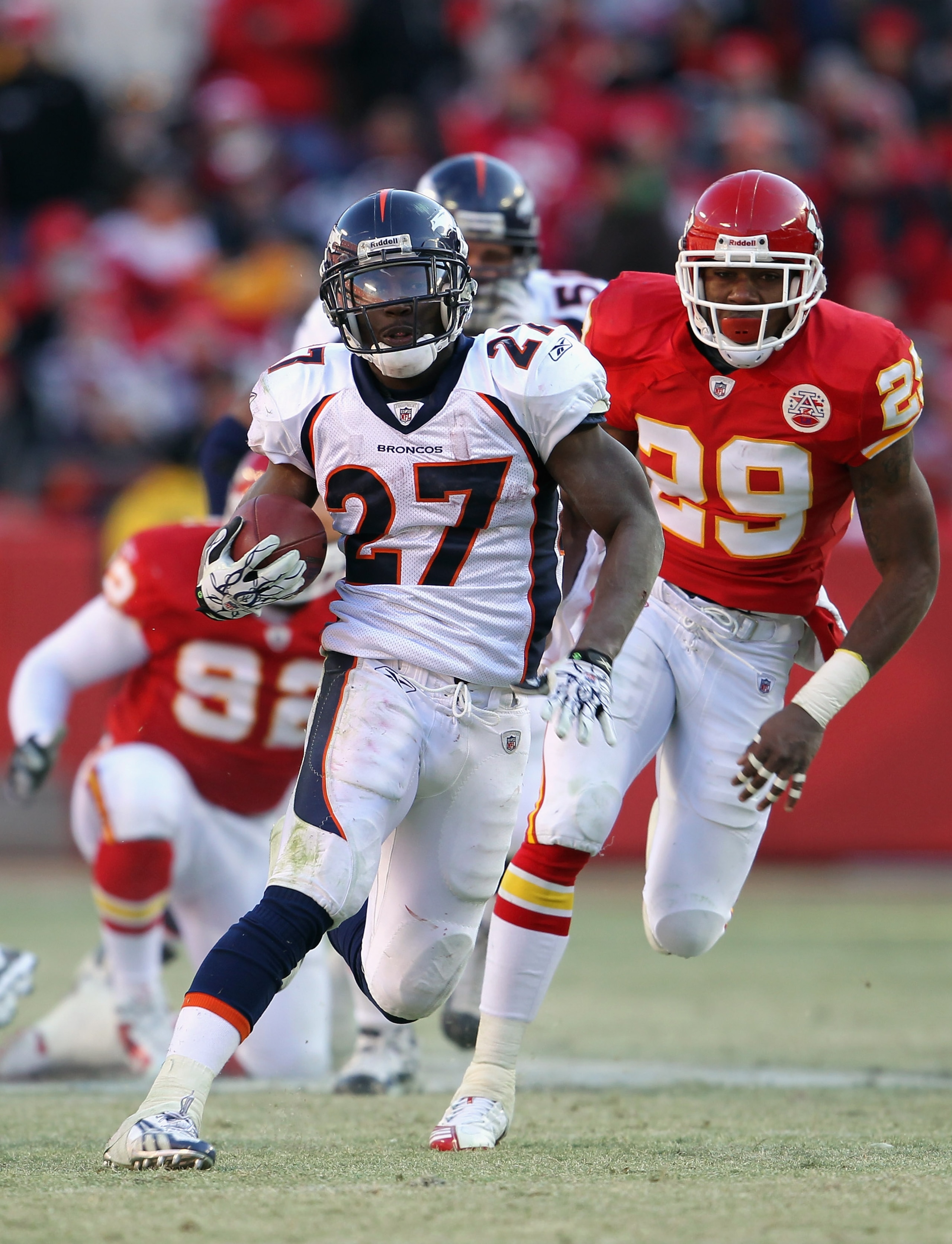 KANSAS CITY, MO - DECEMBER 05:  Knowshon Moreno #27 of the Denver Broncos in action during the game against the Kansas City Chiefs on December 5, 2010 at Arrowhead Stadium in Kansas City, Missouri.  (Photo by Jamie Squire/Getty Images)
