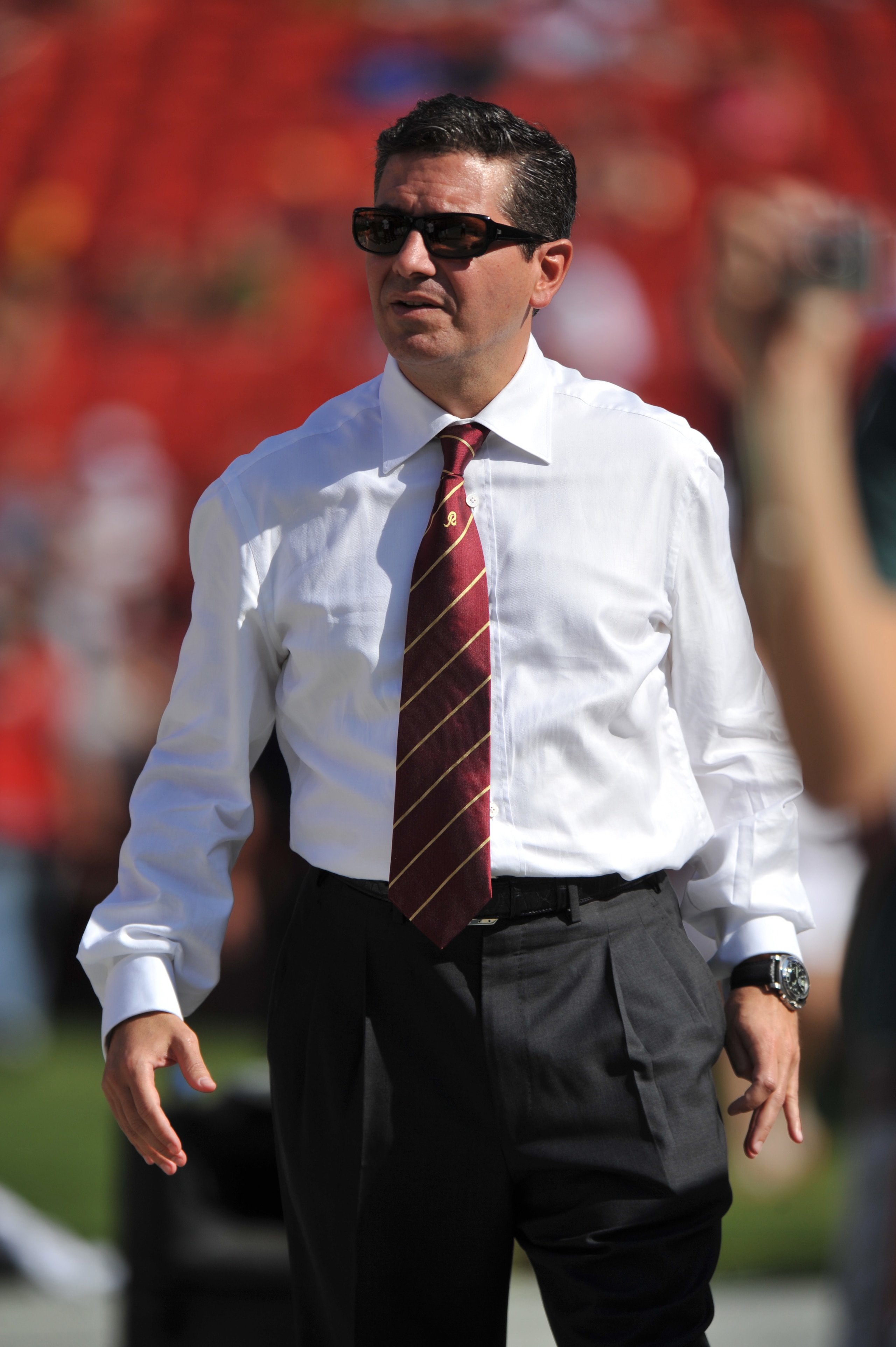 LANDOVER - SEPTEMBER 19:  Owner Daniel Snyder of the Washington Redskins walks the sidelines before the game against the Houston Texans at FedExField on September 19, 2010 in Landover, Maryland. The Texans defeated the Redskins 30-27 in overtime. (Photo b