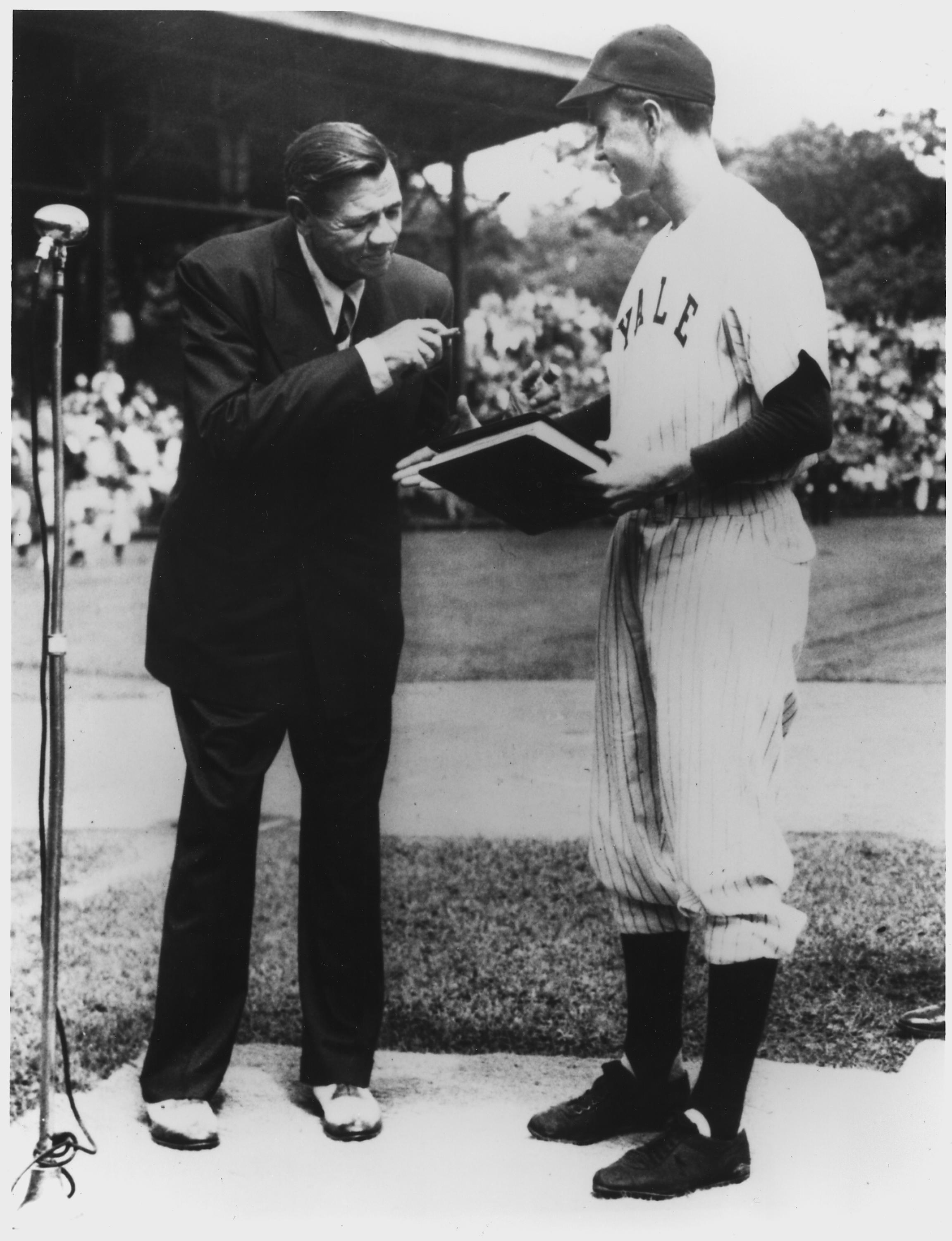 Bush and The Babe: The Yale first baseman meets a living legend before a game in 1948