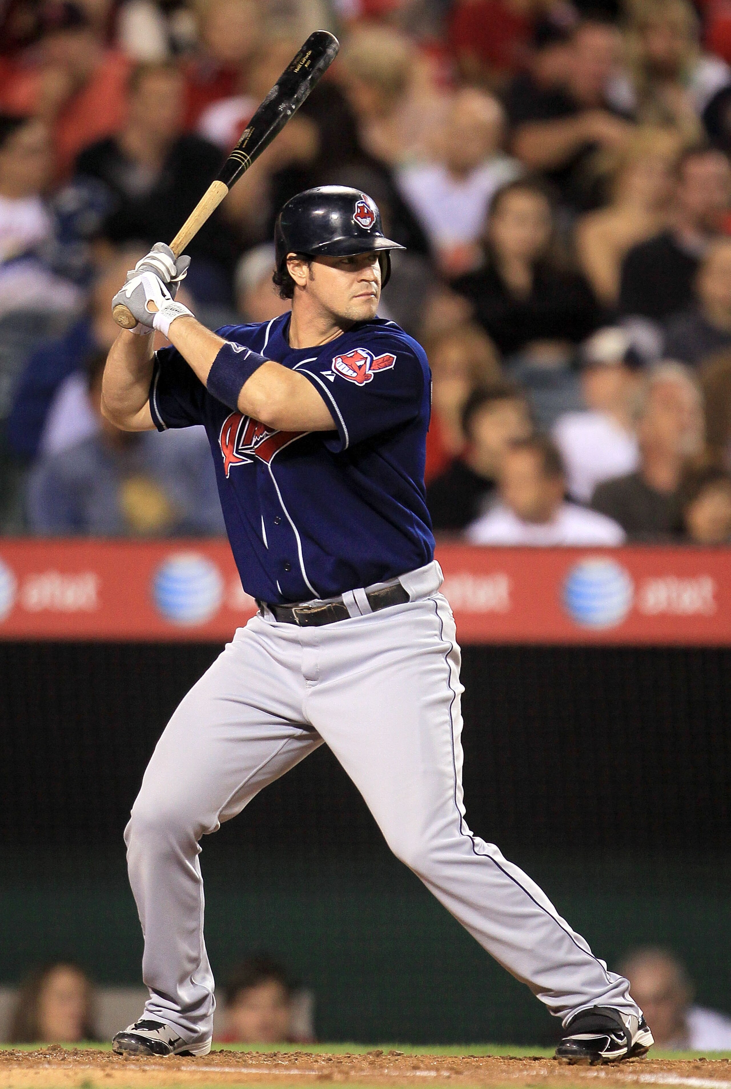ANAHEIM, CA - SEPTEMBER 07:  Matt LaPorta #7 of the Cleveland Indians at bat against the Los Angeles Angels of Anaheim in the game at Angel Stadium on September 7, 2010 in Anaheim, California.  (Photo by Jeff Gross/Getty Images)
