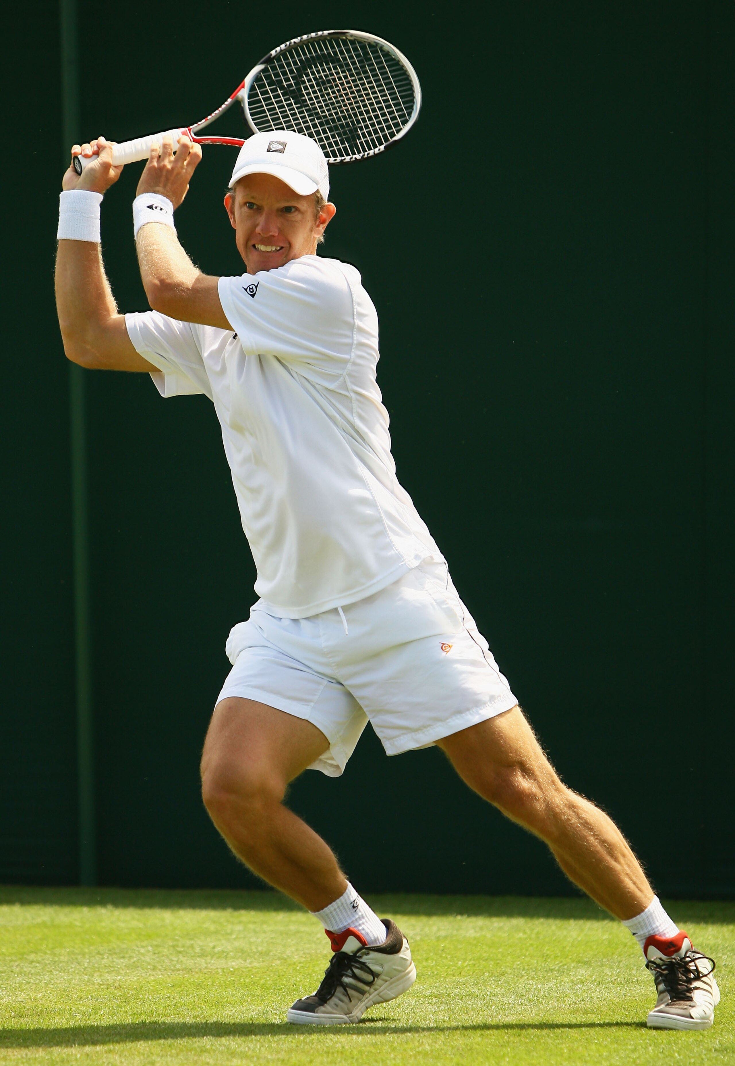 LONDON - JUNE 23:  Thomas Johansson of Sweden plays a forehand during the men's singles round one match against Vincent Spadea of United States on day one of the Wimbledon Lawn Tennis Championships at the All England Lawn Tennis and Croquet Club on June 2