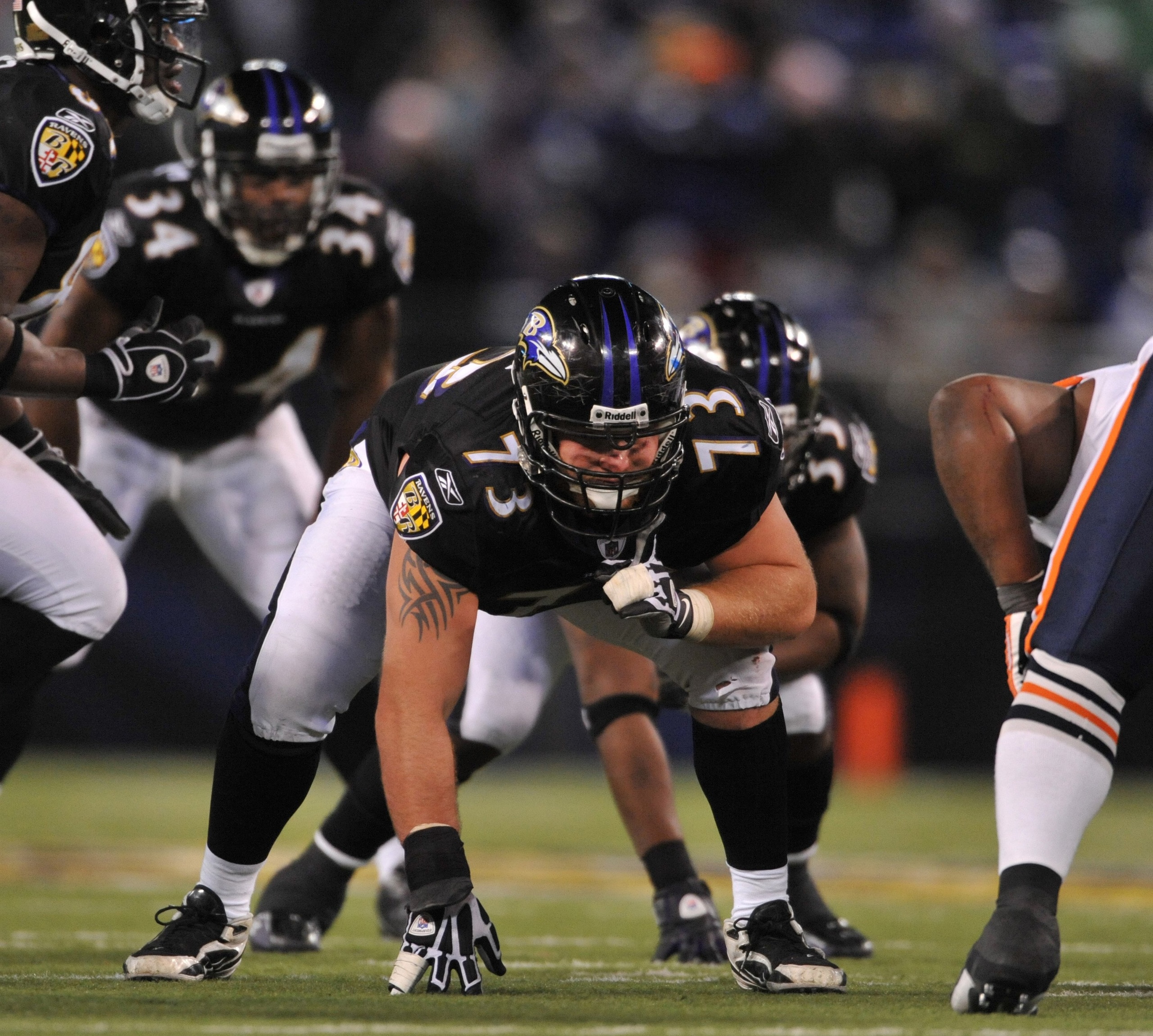 BALTIMORE - DECEMBER 20: Marshal Yanda #73 of the Baltimore Ravens defends against the Chicago Bears at M&T Bank Stadium on December 20, 2009 in Baltimore, Maryland. The Ravens defeated the Bears 31-7. (Photo by Larry French/Getty Images) BALTIMORE - DECEMBER 20: Marshal Yanda #73 of the Baltimore Ravens defends against the Chicago Bears at M&T Bank Stadium on December 20, 2009 in Baltimore, Maryland. The Ravens defeated the Bears 31-7. (Photo by Larry French/Getty Images)