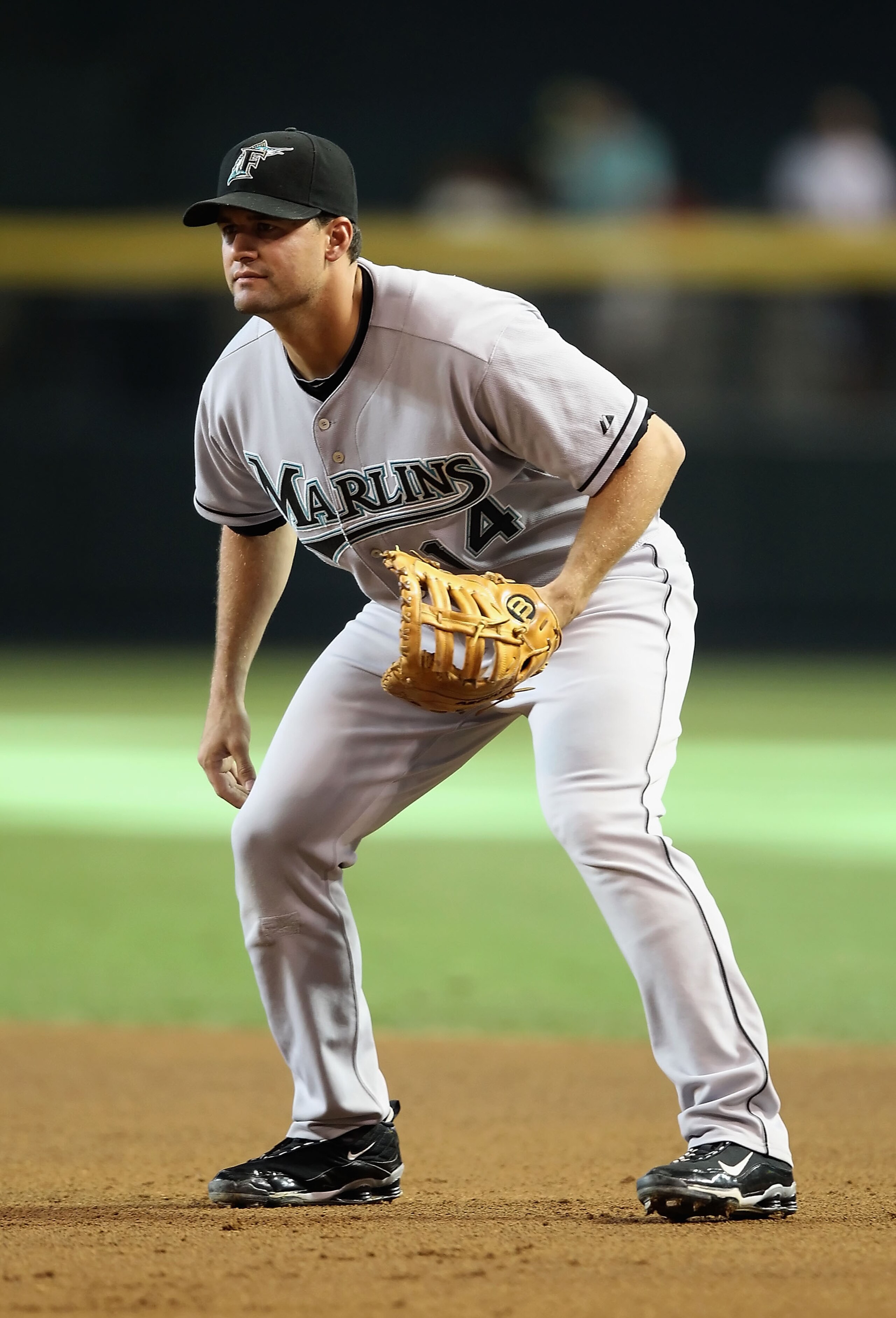 PHOENIX - JULY 10:  Infielder Gaby Sanchez #14 of the Florida Marlins in action during the Major League Baseball game against the Arizona Diamondbacks at Chase Field on July 10, 2010 in Phoenix, Arizona.  The Diamondbacks defeated the Marlins 5-4.  (Photo