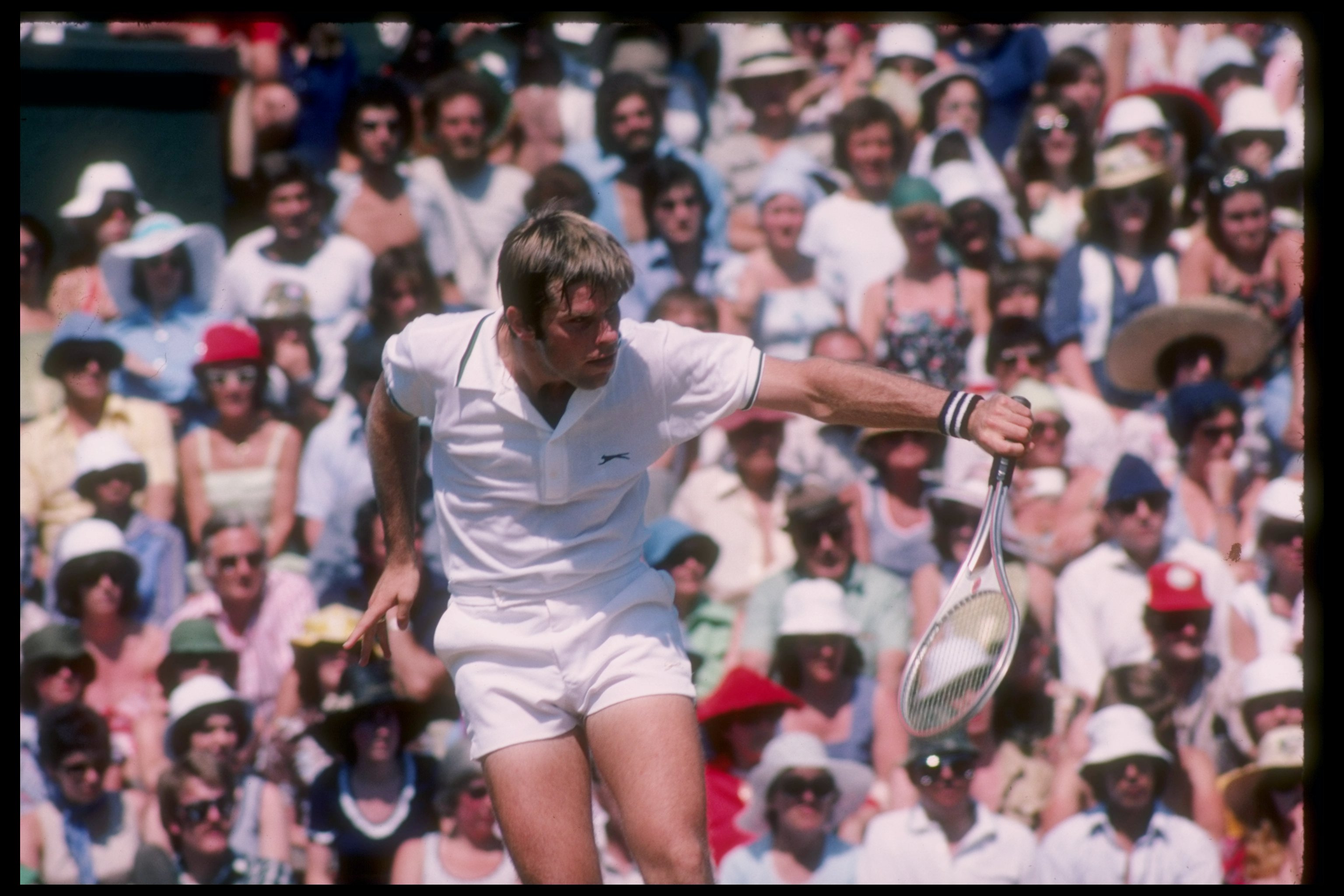 Roscoe Tanner in action on the court during Wimbledon in London, England.