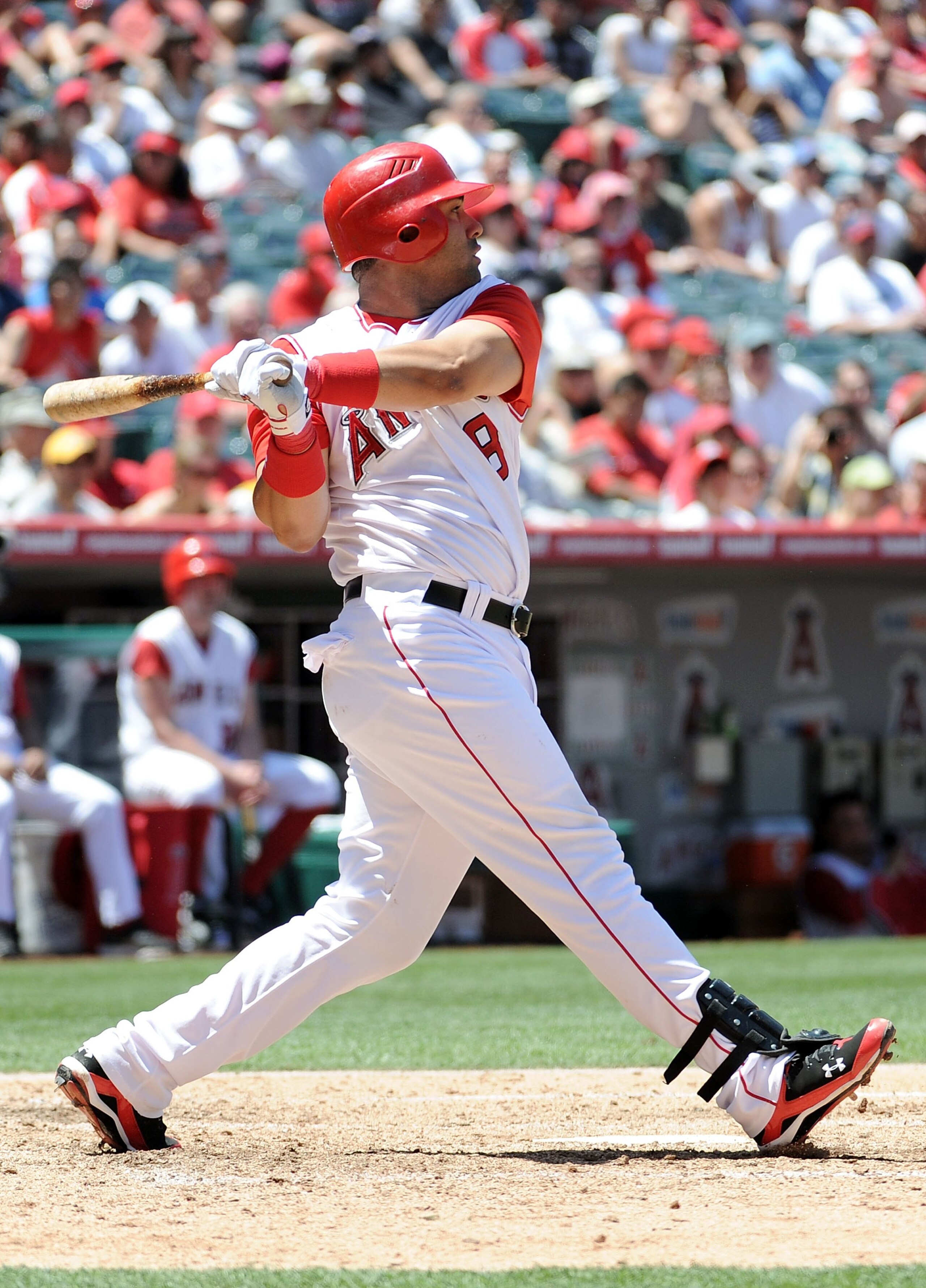 ANAHEIM, CA - MAY 29:  Kendry Morales #8 of the Los Angeles Angels at bat against the Seattle Mariners at Angel Stadium on May 29, 2010 in Anaheim, California.  (Photo by Harry How/Getty Images)