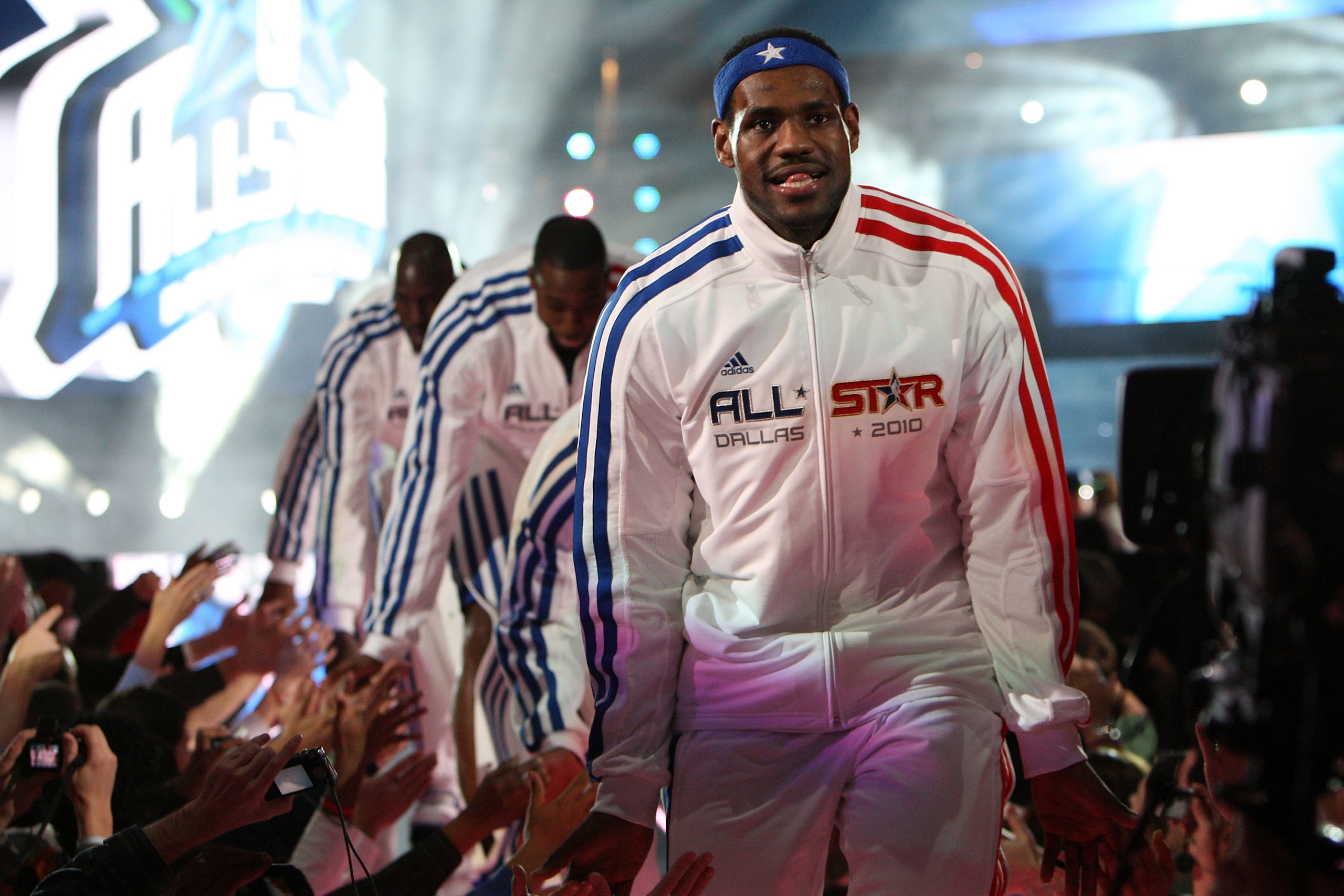 ARLINGTON, TX - FEBRUARY 14:  LeBron James #23 of the Eastern Conference leads teammates to the court during the preshow prior to the start of the NBA All-Star Game, part of 2010 NBA All-Star Weekend at Cowboys Stadium on February 14, 2010 in Arlington, T