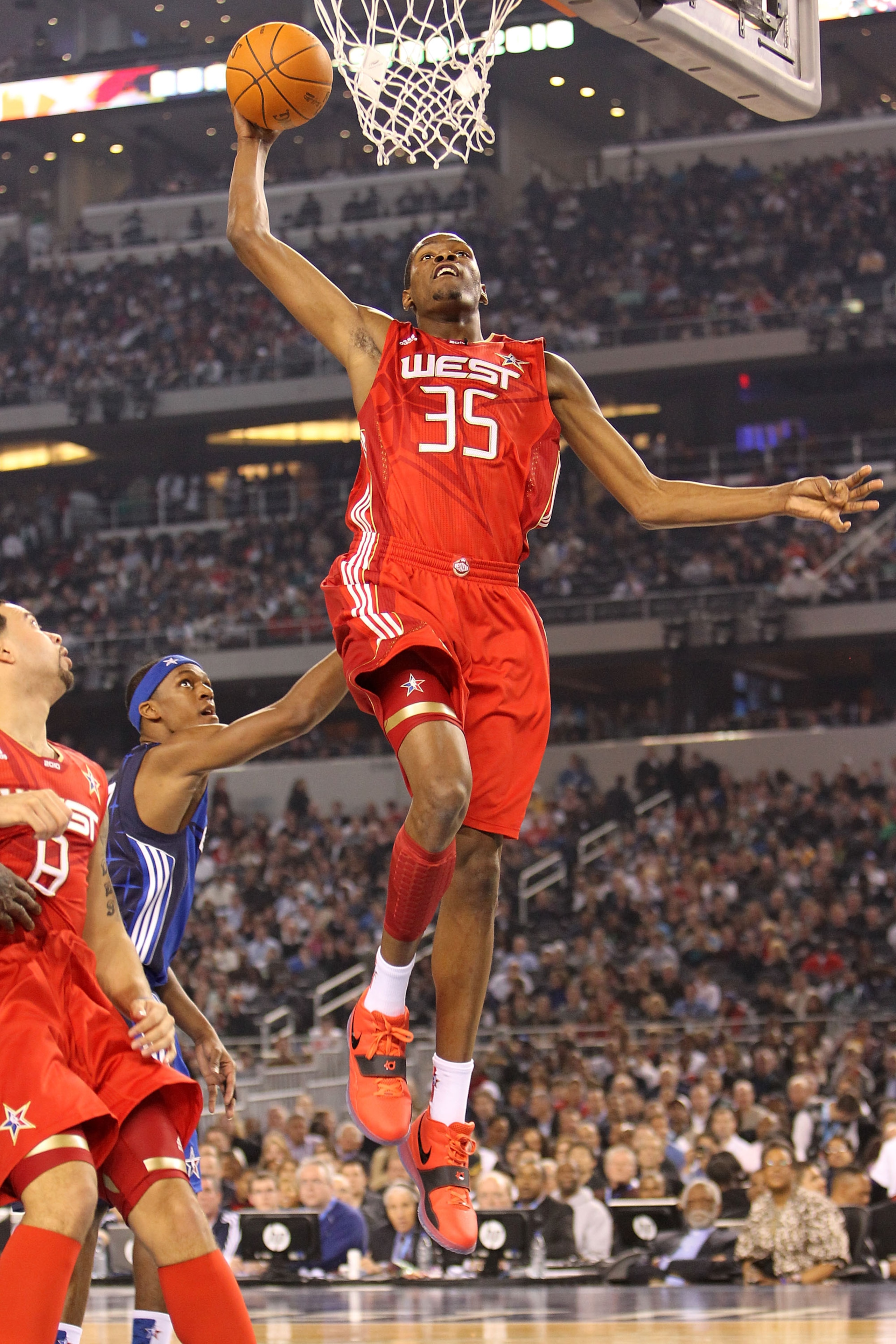 ARLINGTON, TX - FEBRUARY 14:  Kevin Durant #35 of the Western Confernce shoots against the Eastern Conference during the first half of the NBA All-Star Game, part of 2010 NBA All-Star Weekend at Cowboys Stadium on February 14, 2010 in Arlington, Texas. NO