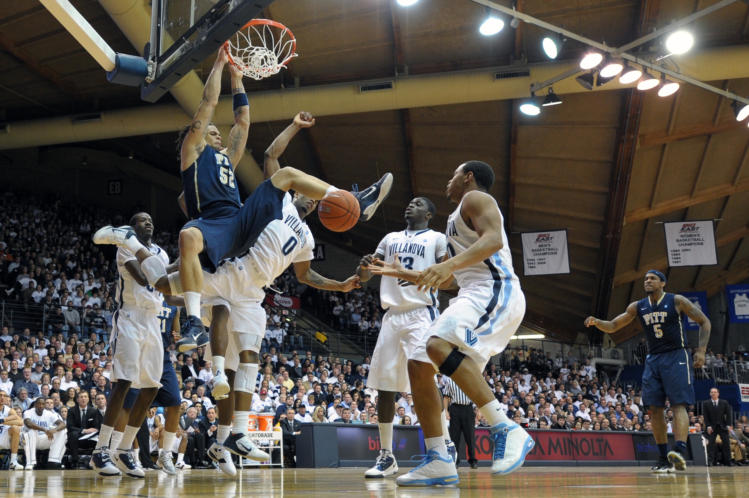 VILLANOVA, PA - FEBRUARY 12: Gary McGhee #52 of the Pittsburgh Panthers dunks the ball during the game against the Villanova Wildcats at The Pavilion on February 12, 2011 in Villanova, Pennsylvania. Pittsburgh won 57-54.  (Photo by Drew Hallowell/Getty Im