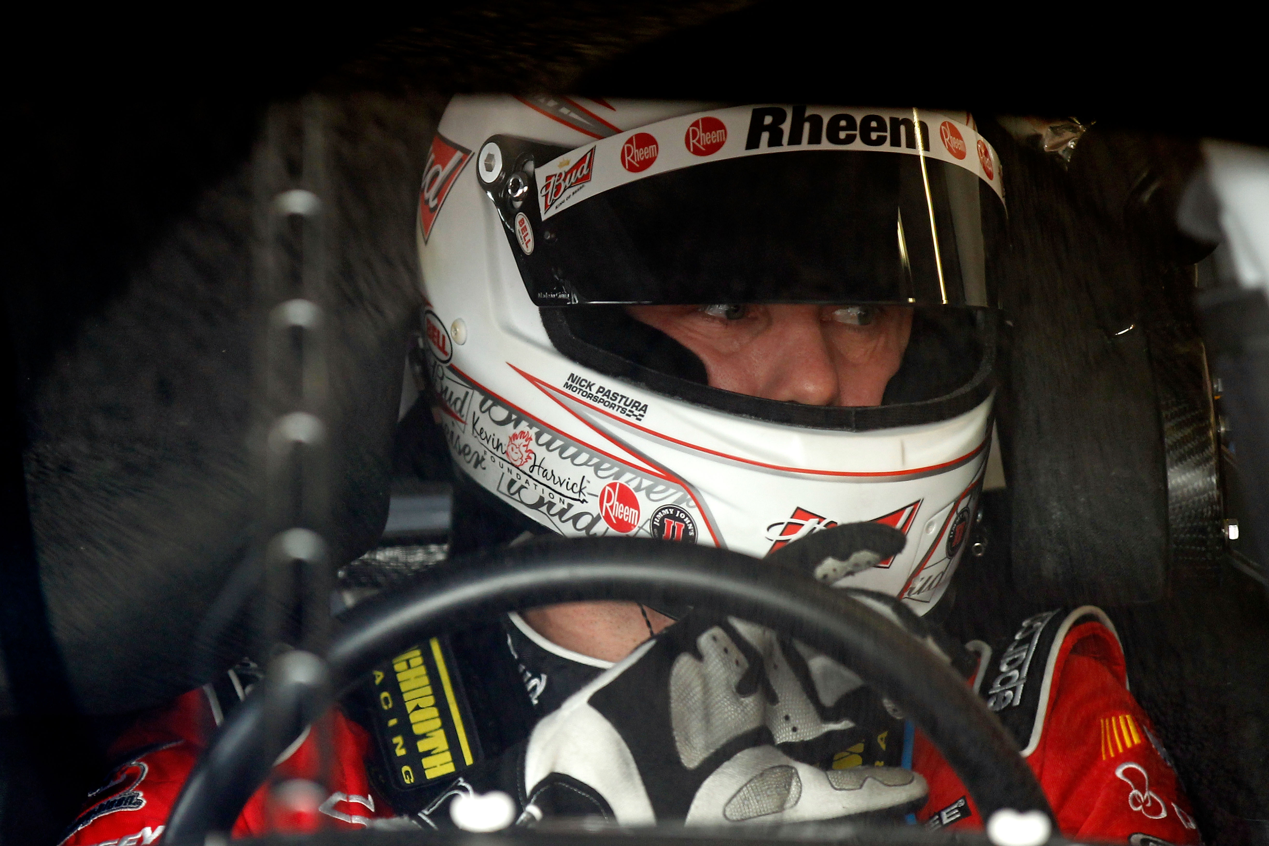 DAYTONA BEACH, FL - FEBRUARY 16:  Kevin Harvick, driver of the #29 Budweiser Chevrolet, sits in his car during practice for the NASCAR Sprint Cup Series Daytona 500 at Daytona International Speedway on February 16, 2011 in Daytona Beach, Florida.  (Photo