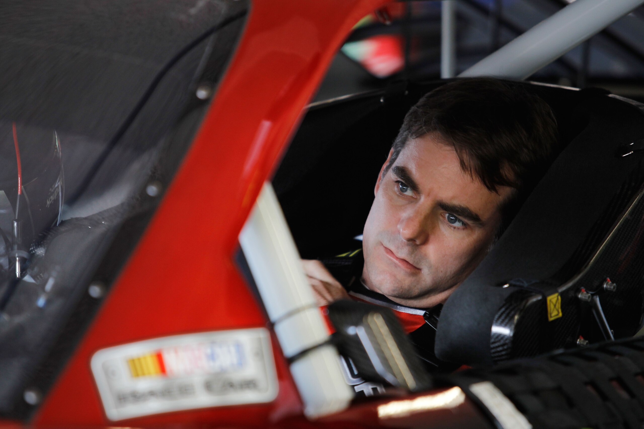 DAYTONA BEACH, FL - FEBRUARY 16:  Jeff Gordon, driver of the #24 Drive to End Hunger Chevrolet, during practice for the NASCAR Sprint Cup Series Daytona 500 at Daytona International Speedway on February 16, 2011 in Daytona Beach, Florida.  (Photo by Todd