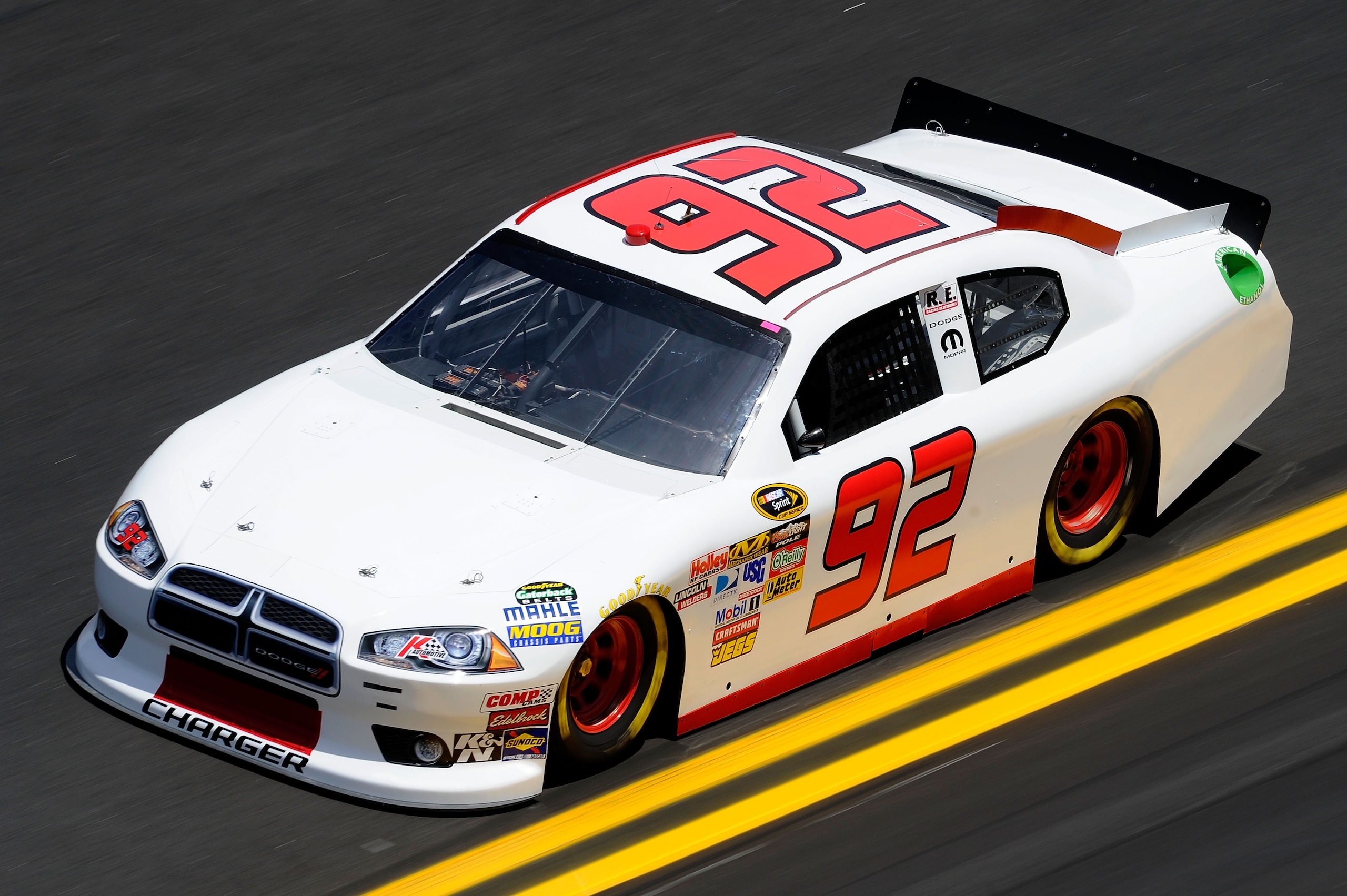 DAYTONA BEACH, FL - FEBRUARY 12:  Brian Keselowski, driver of the #92 K-Automotive Motorsports Dodge, practices for the NASCAR Sprint Cup Series Daytona 500 at Daytona International Speedway on February 12, 2011 in Daytona Beach, Florida.  (Photo by John