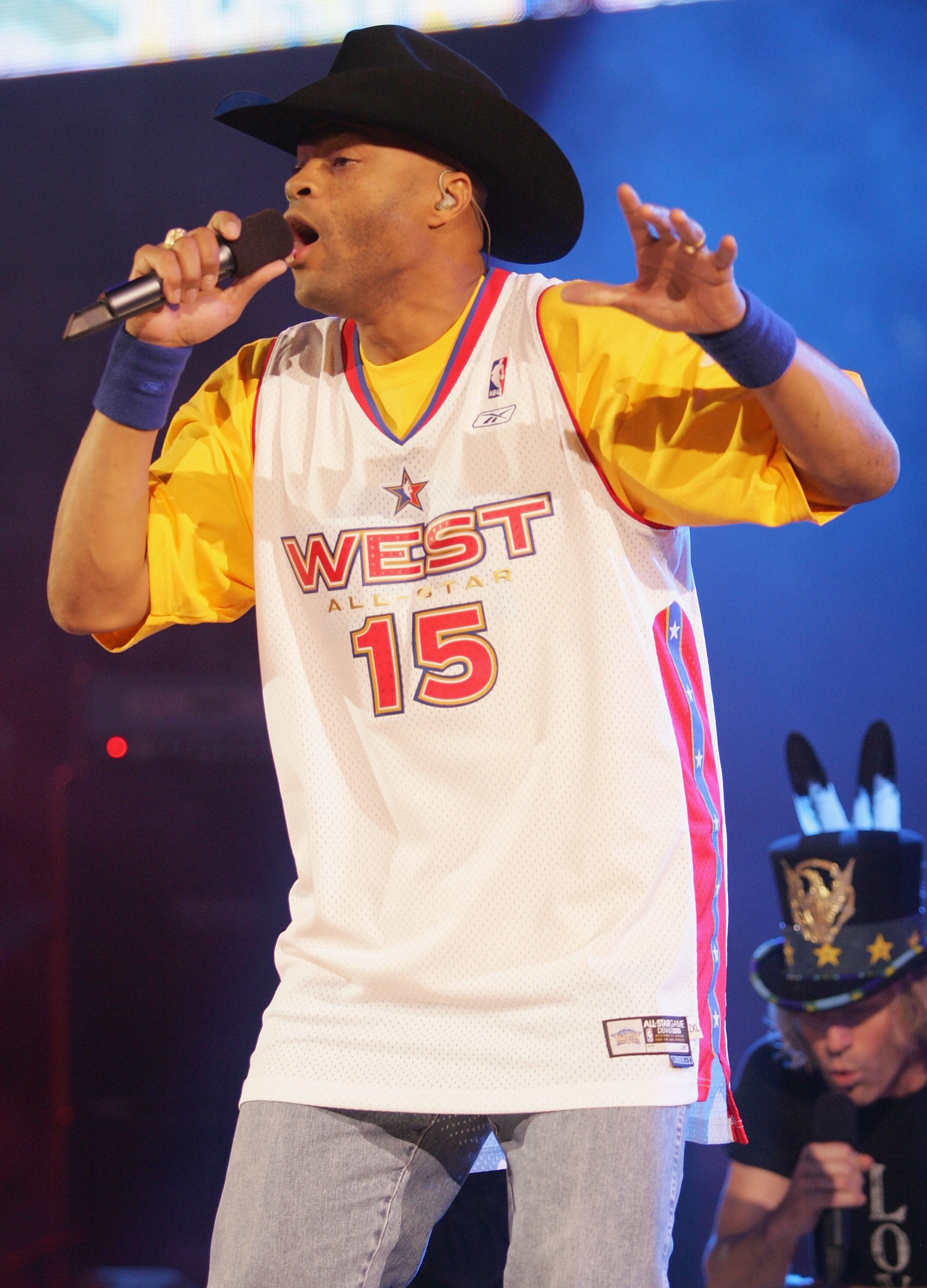 DENVER - FEBRUARY 20:  Cowboy Troy of Big and Rich performs at the 2005 NBA All Star Game at the Pepsi Center on February 20, 2005 in Denver, Colorado.  (Photo by Frank Micelotta/Getty Images)