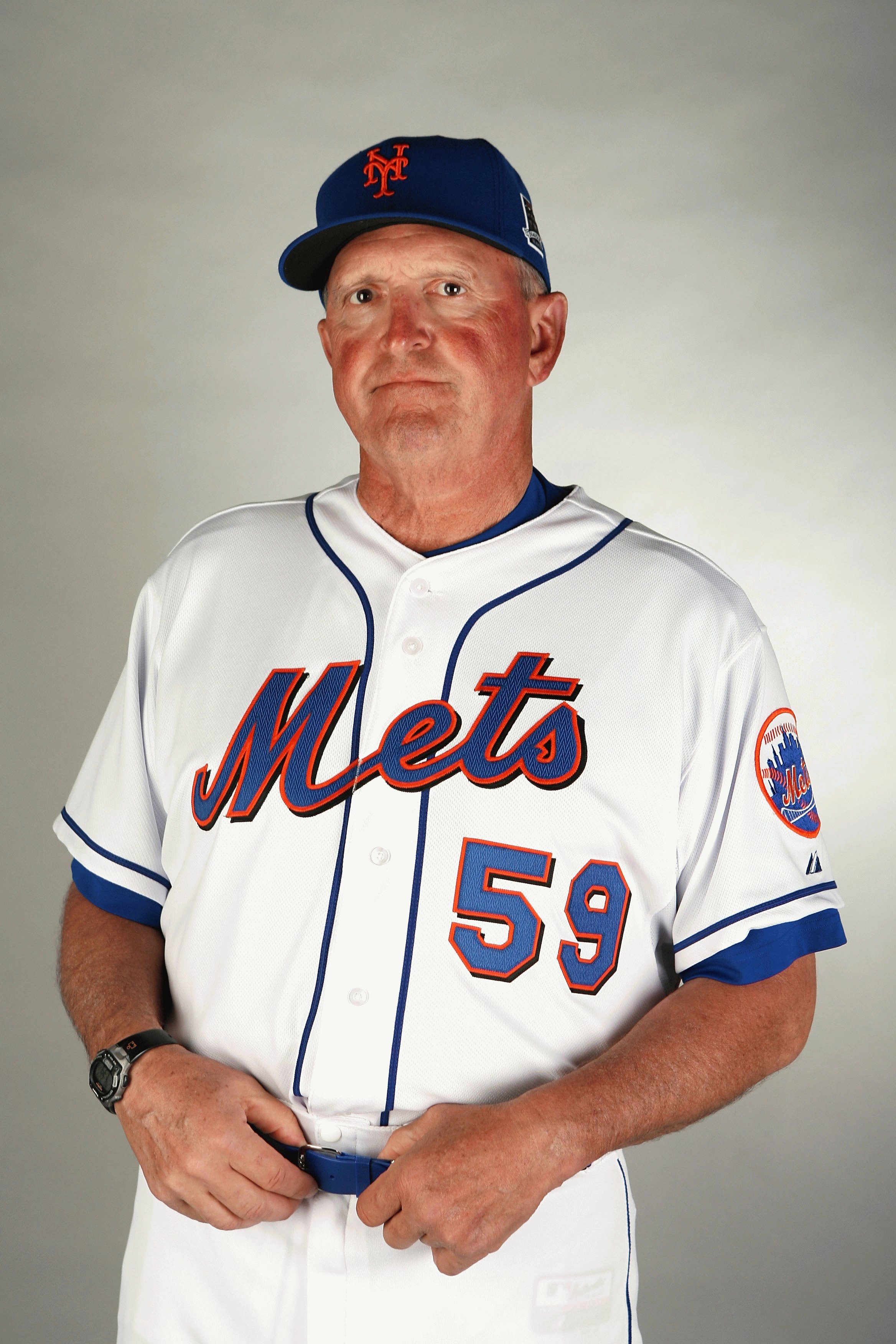 PORT SAINT LUCIE, FL - FEBRUARY 23:  Coach Dan Warthen #59 of the New York Mets poses during photo day at Tradition Field on February 23, 2009 in Port Saint Lucie, Florida.  (Photo by Doug Benc/Getty Images)