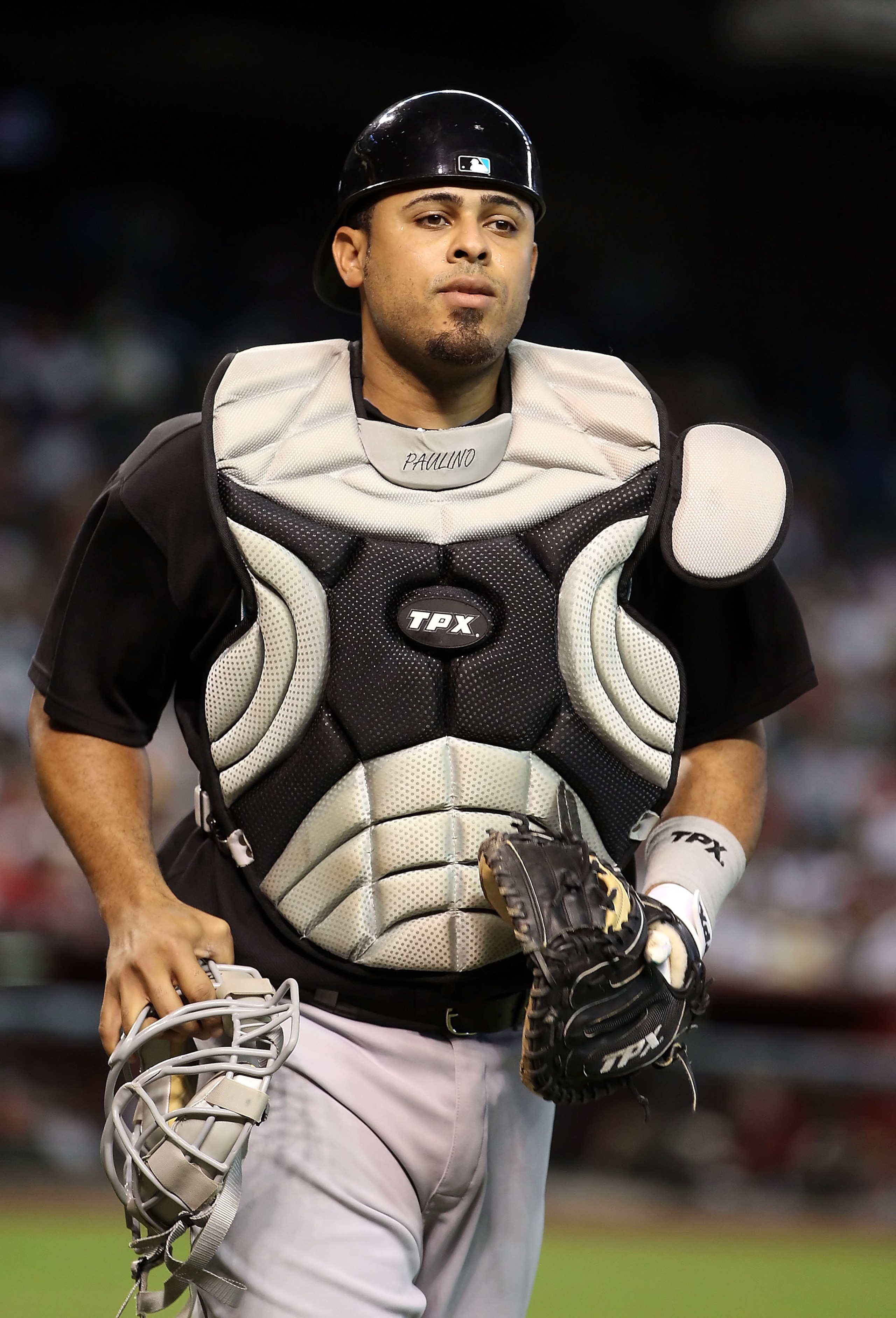 PHOENIX - JULY 11: Catcher Ronny Paulino #29 of the Florida Marlins in action during the Major League Baseball game against the Arizona Diamondbacks at Chase Field on July 11, 2010 in Phoenix, Arizona. The Marlins defeated the Diamondbacks 2-0. (Photo PHOENIX - JULY 11: Catcher Ronny Paulino #29 of the Florida Marlins in action during the Major League Baseball game against the Arizona Diamondbacks at Chase Field on July 11, 2010 in Phoenix, Arizona. The Marlins defeated the Diamondbacks 2-0. (Photo