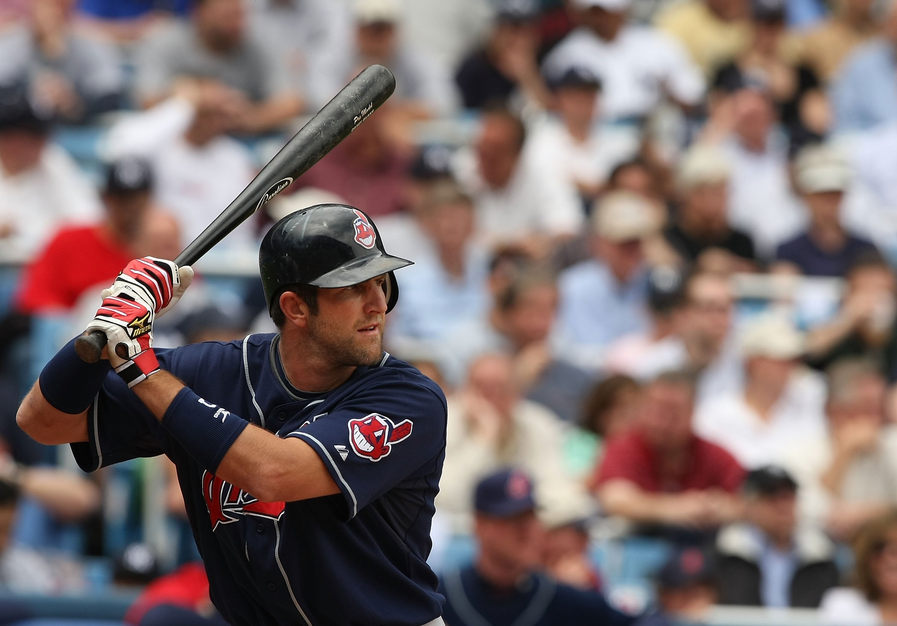 BRONX, NY - MAY 08:  Casey Blake #1 of the Cleveland Indians bats against the New York Yankees during their game on May 8, 2008 at Yankee Stadium in The Bronx Borough of  New York  (Photo by Al Bello/Getty Images)