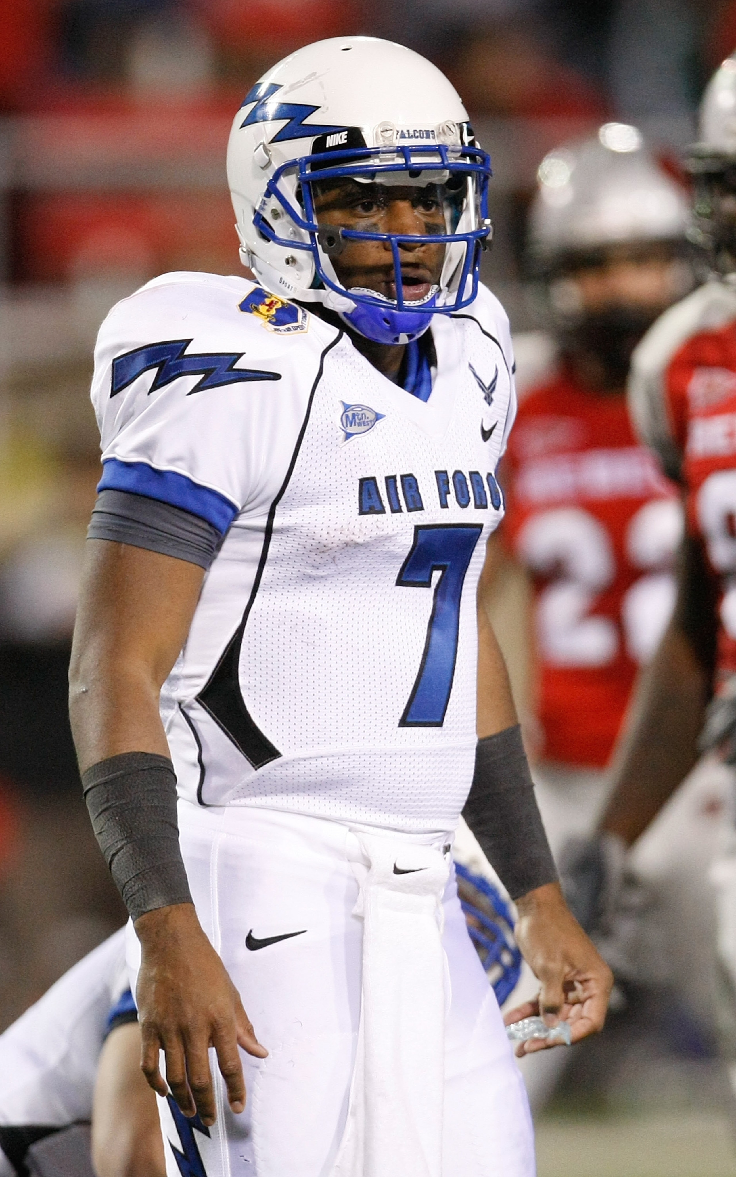 LAS VEGAS - NOVEMBER 18: Quarterback Tim Jefferson Jr. #7 of the Air Force Falcons gets instructions from his sideline during a game against the UNLV Rebels at Sam Boyd Stadium November 18, 2010 in Las Vegas, Nevada. Air Force won 35-20. (Photo by Ethan LAS VEGAS - NOVEMBER 18: Quarterback Tim Jefferson Jr. #7 of the Air Force Falcons gets instructions from his sideline during a game against the UNLV Rebels at Sam Boyd Stadium November 18, 2010 in Las Vegas, Nevada. Air Force won 35-20. (Photo by Ethan