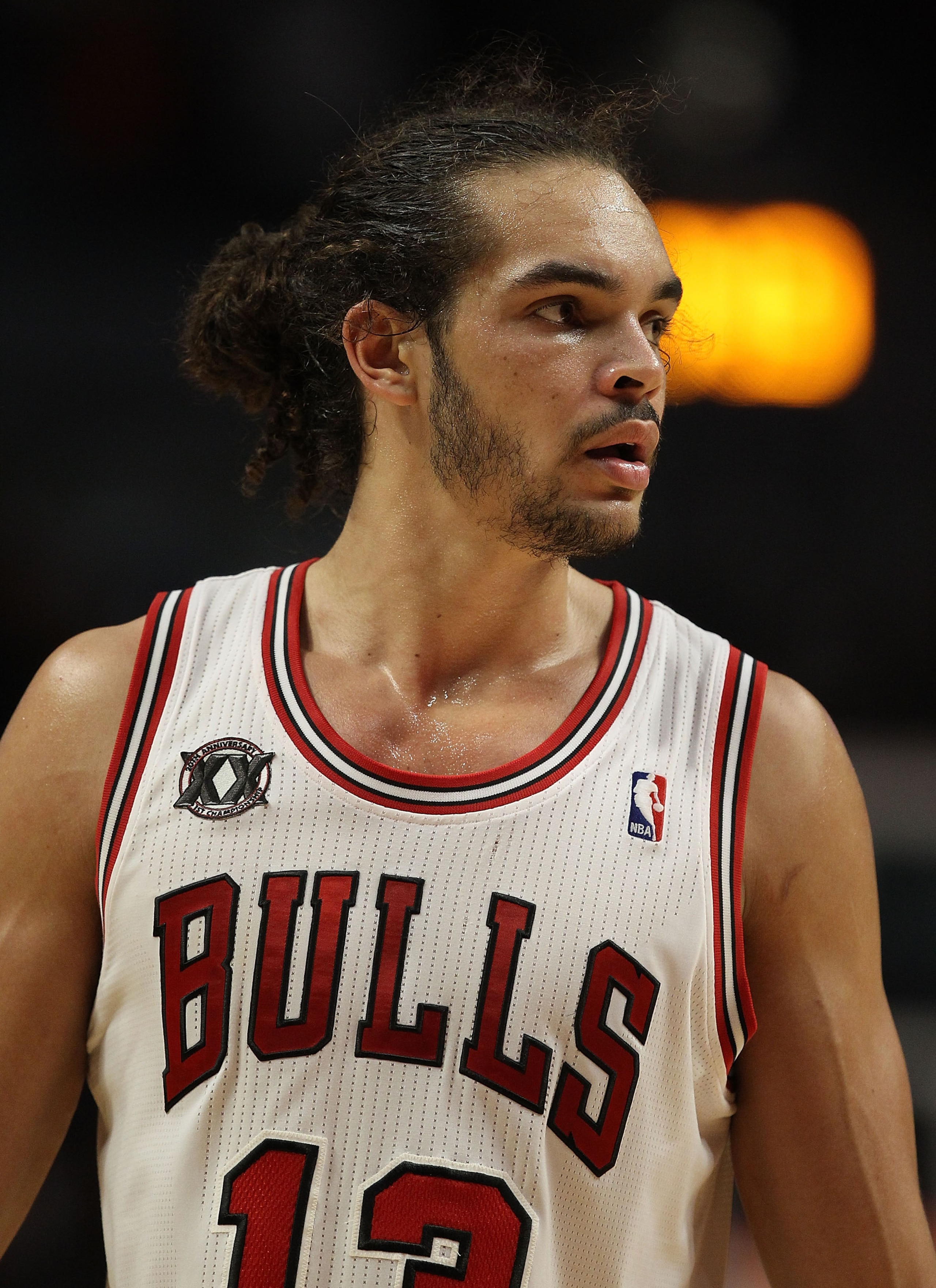 CHICAGO, IL - DECEMBER 10: Joakim Noah #13 of the Chicago Bulls looks at a referee during a game against the Los Angeles Lakers at the United Center on December 10, 2010 in Chicago, Illinois. The Bulls defeated the Lakers 88-84. NOTE TO USER: User express