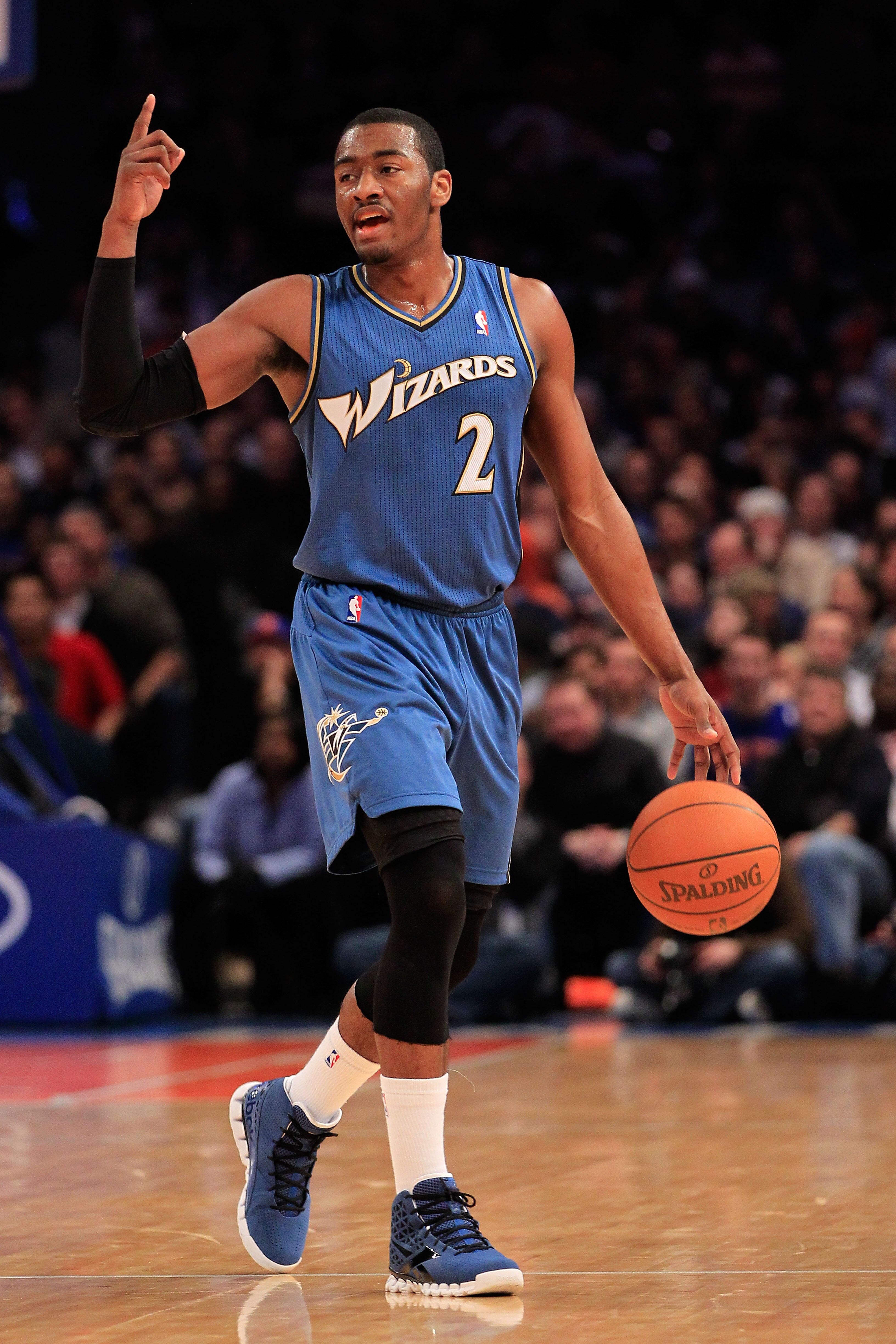 NEW YORK, NY - JANUARY 24:  John Wall #2 of the Washington Wizards dribbles the court against the New York Knicks at Madison Square Garden on January 24, 2011 in New York City. NOTE TO USER: User expressly acknowledges and agrees that, by downloading and/