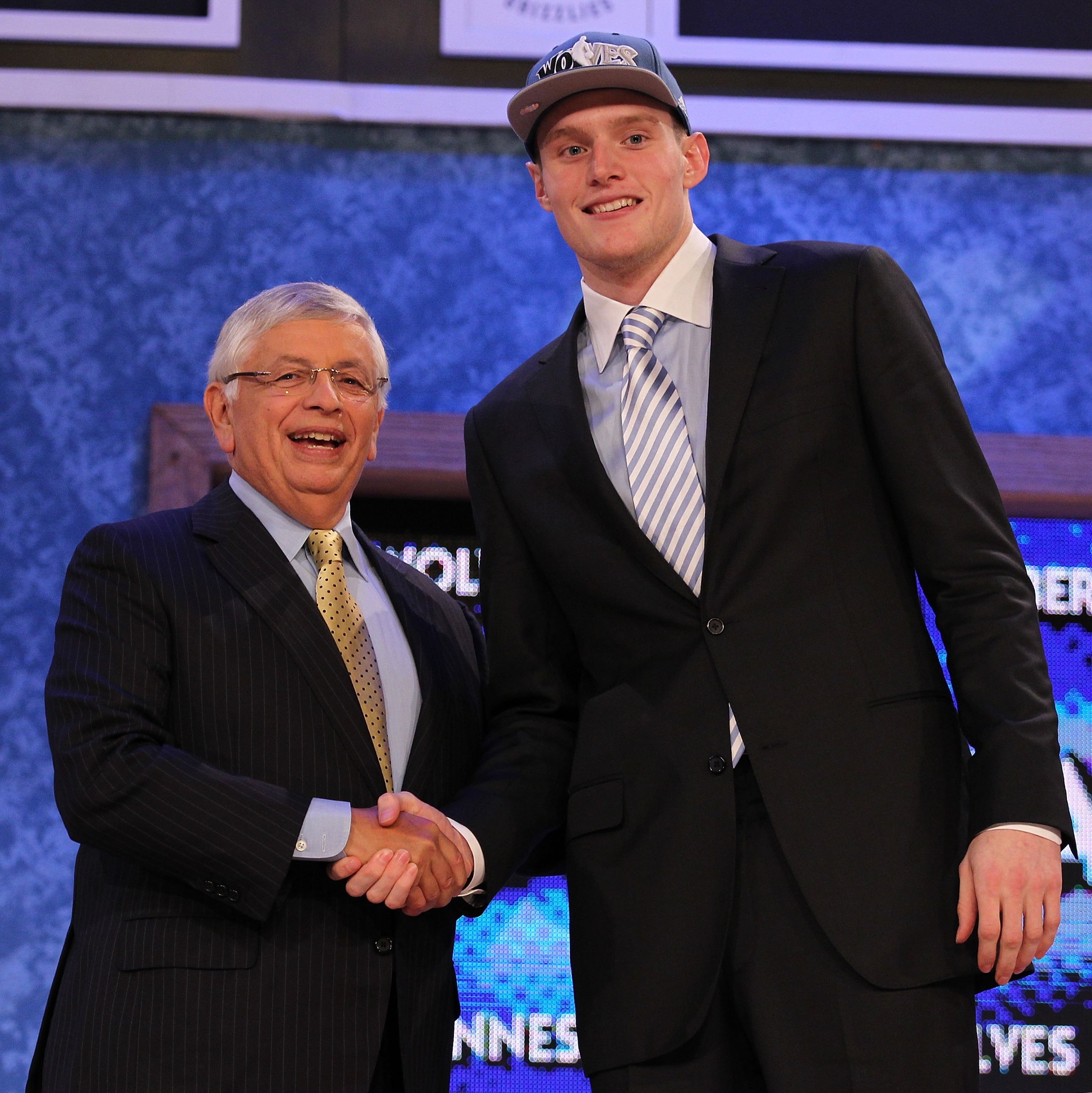 NEW YORK - JUNE 24:  Luke Babbitt stands with NBA Commisioner David Stern after being drafted sixteenth by The Minnesota Timberwolves  at Madison Square Garden on June 24, 2010 in New York, New York.  (Photo by Al Bello/Getty Images)