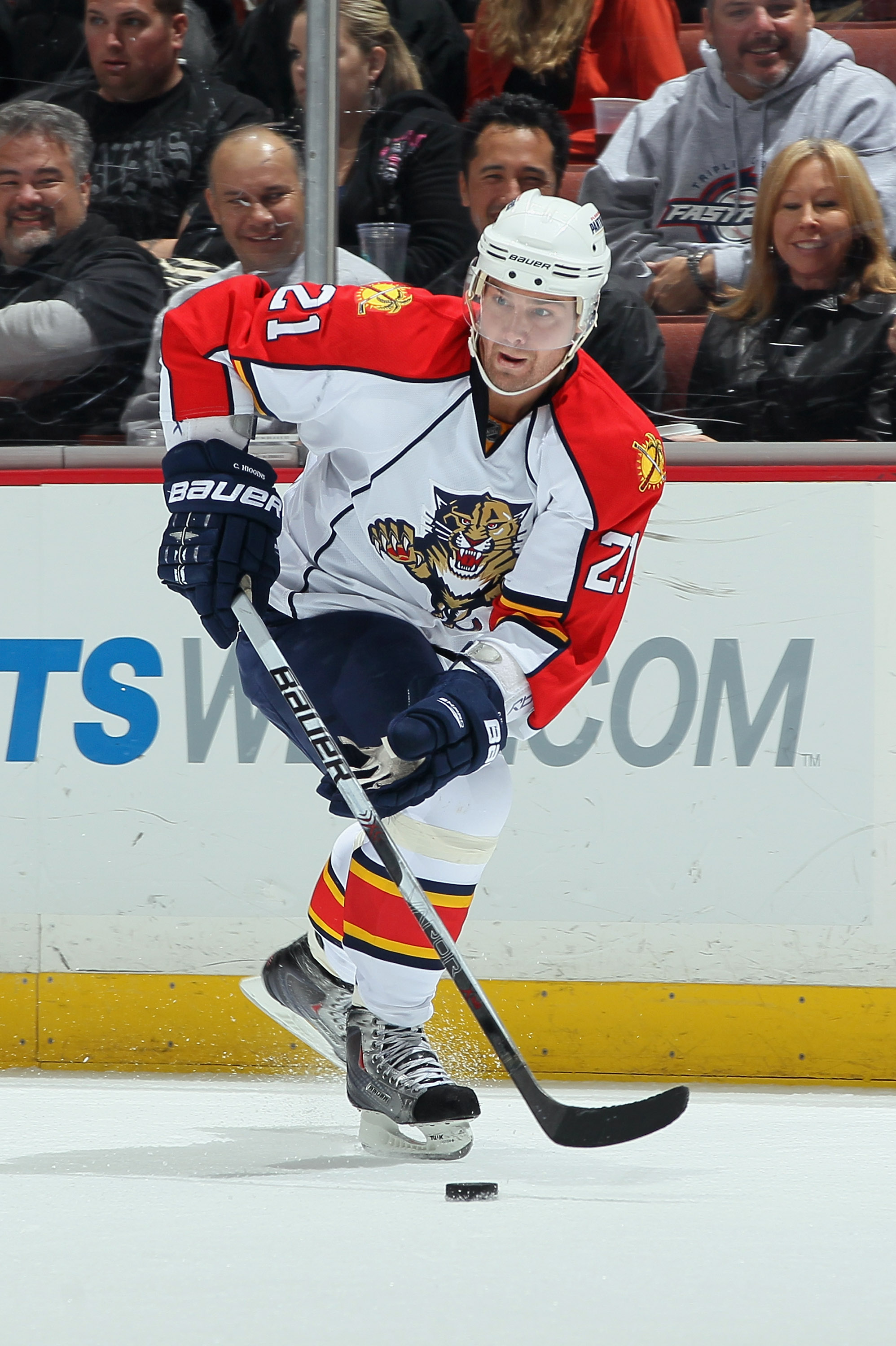 ANAHEIM, CA - DECEMBER 01: Chris Higgins #21 of the Florida Panthers skates against the Anaheim Ducks at the Honda Center on December 1, 2010 in Anaheim, California. (Photo by Jeff Gross/Getty Images)
