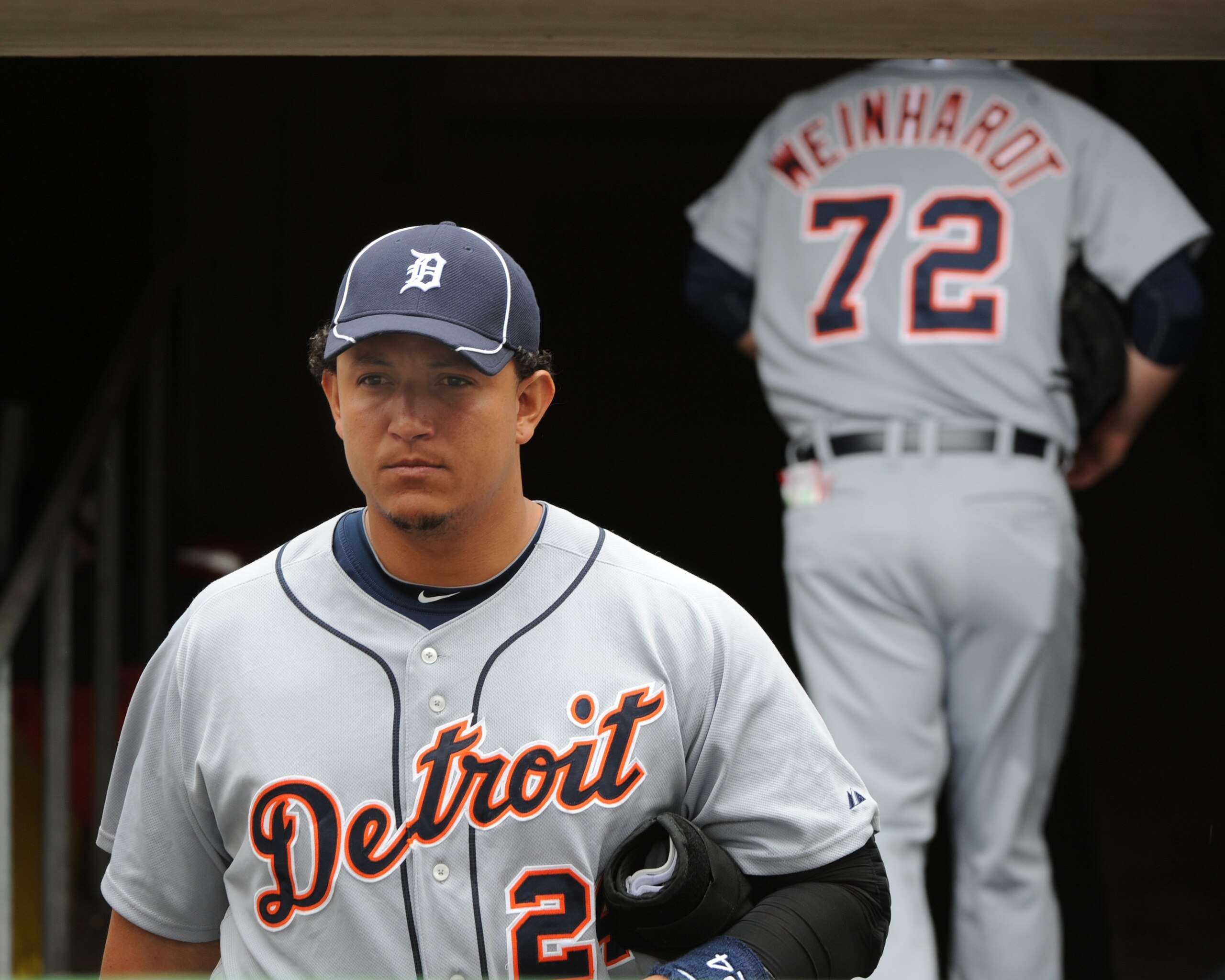 CLEARWATER, FL - MARCH 11: Infielder Miguel Cabrera #24 of the Detroit Tigers takes the field before play against the Philadelphia Phillies March 11, 2010 at the Bright House Field in Clearwater, Florida. (Photo by Al Messerschmidt/Getty Images)