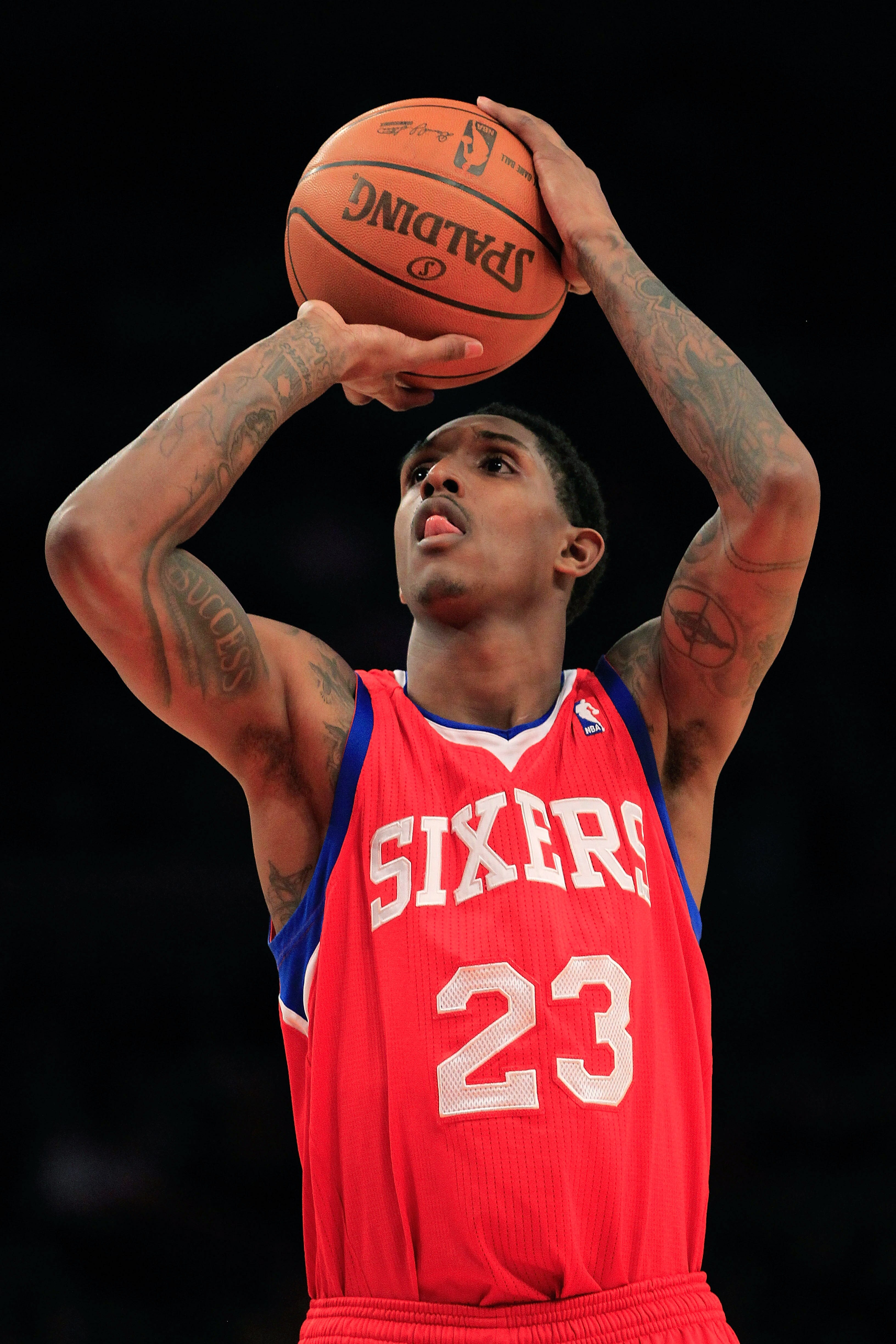 NEW YORK, NY - FEBRUARY 06:  Louis Williams #23 of the Philadelphia 76ers shoots a free throw against the New York Knicks at Madison Square Garden on February 6, 2011 in New York City. NOTE TO USER: User expressly acknowledges and agrees that, by download