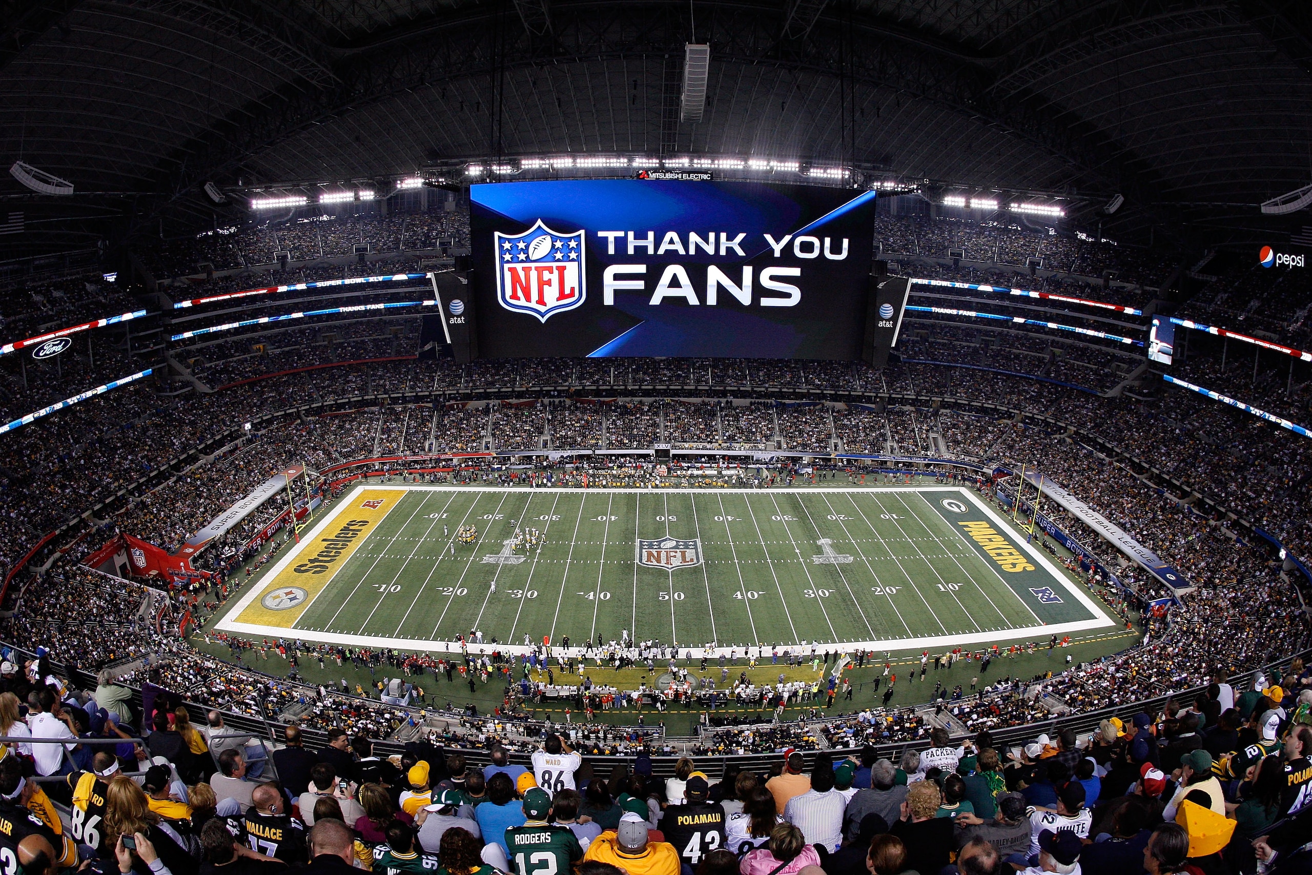 ARLINGTON, TX - FEBRUARY 06: An ad from the NFL is displayed during Super Bowl XLV at Cowboys Stadium on February 6, 2011 in Arlington, Texas. (Photo by Tom Pennington/Getty Images) ARLINGTON, TX - FEBRUARY 06: An ad from the NFL is displayed during Super Bowl XLV at Cowboys Stadium on February 6, 2011 in Arlington, Texas. (Photo by Tom Pennington/Getty Images)