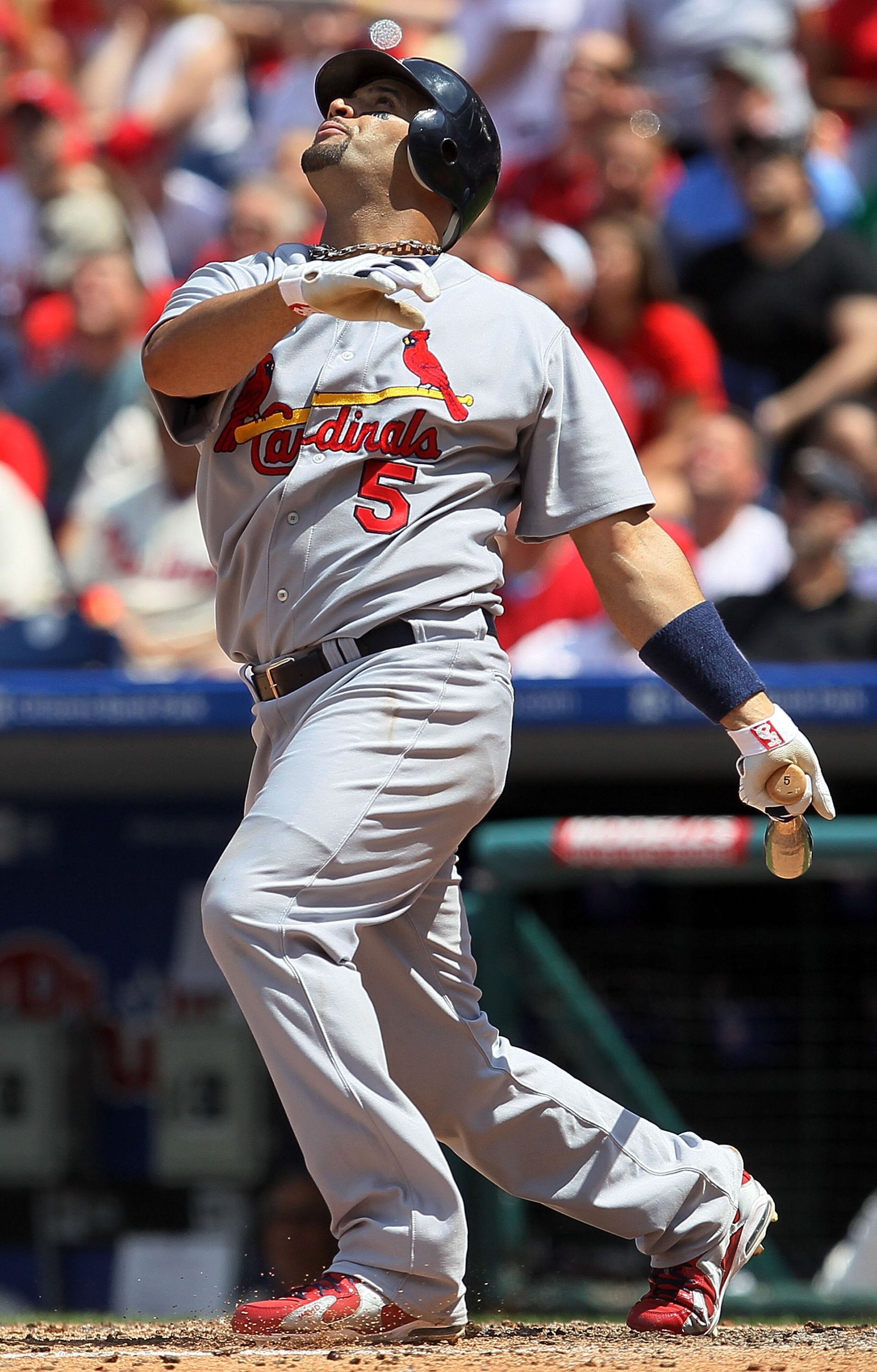 PHILADELPHIA - MAY 06:  Albert Pujols #5 of the St. Louis Cardinals bats against the Philadelphia Phillies at Citizens Bank Park on May 6, 2010 in Philadelphia, Pennsylvania.  (Photo by Jim McIsaac/Getty Images)