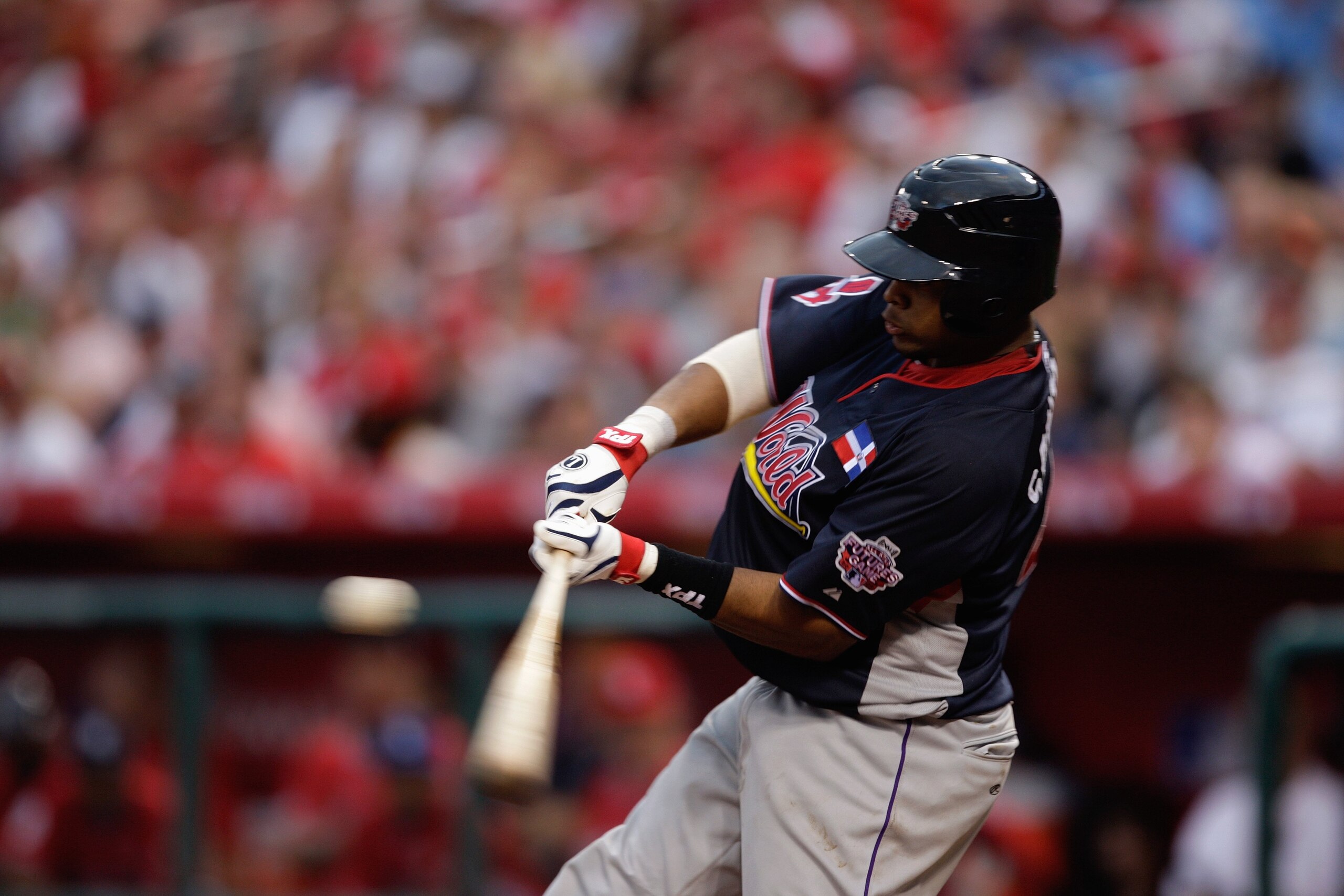 ST. LOUIS, MO - JULY 12:  World Futures All-Star Carlos Santana of the Cleveland Indians bats during the 2009 XM All-Star Futures Game at Busch Stadium on July 12, 2009 in St. Louis, Missouri. (Photo by Jamie Squire/Getty Images)