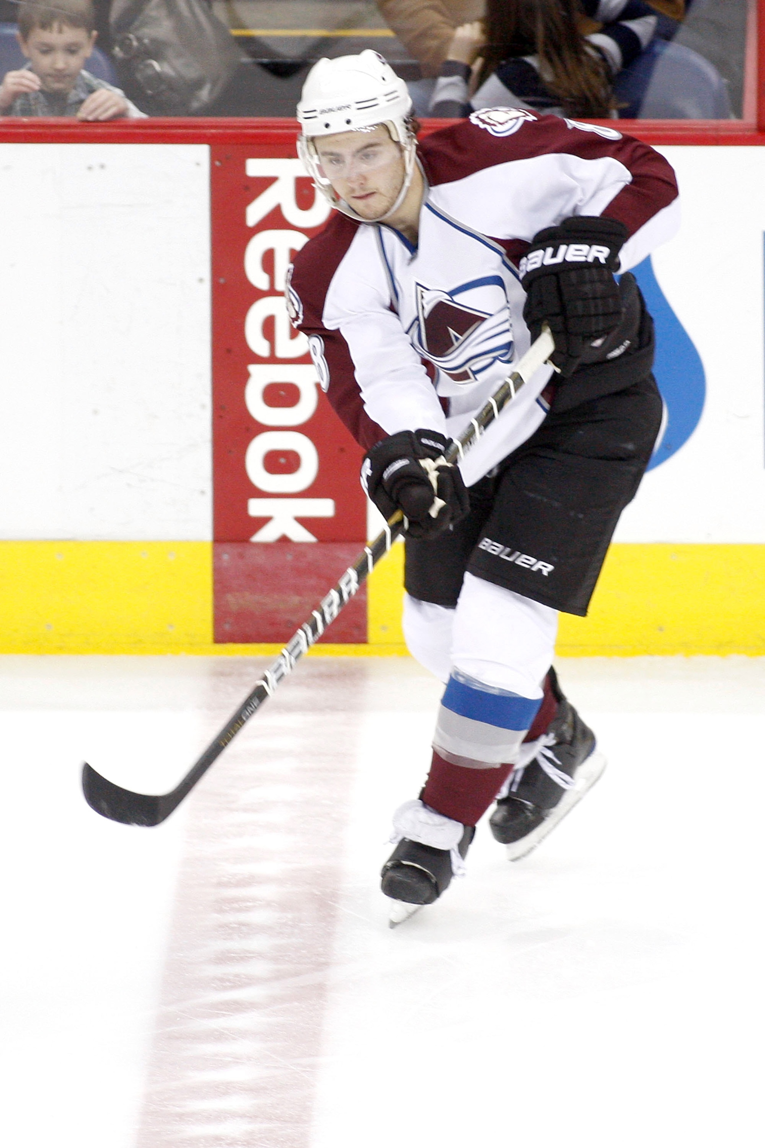 COLUMBUS, OH - FEBRUARY 11:  Kevin Shattenkirk #8 of the Colorado Avalanche passes the puck during a game against the Columbus Blue Jackets on February 11, 2011 at Nationwide Arena in Columbus, Ohio. Columbus defeated Colorado 3-1. (Photo by John Grieshop