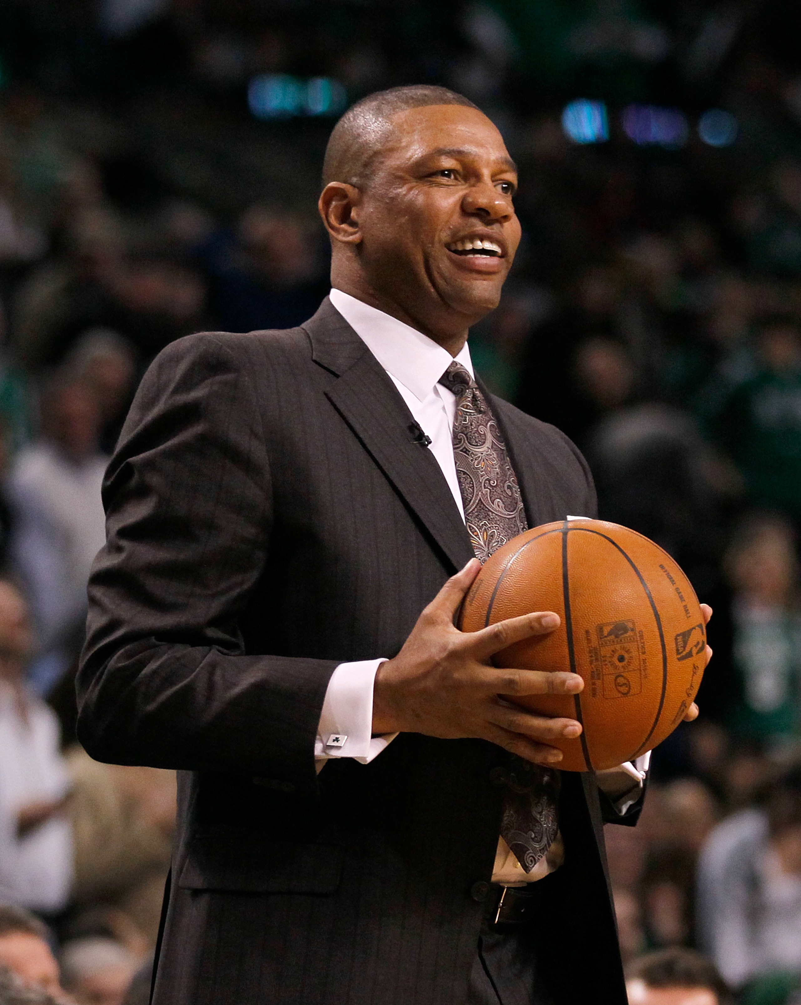 BOSTON - FEBRUARY 13:  Coach Doc Rivers of the Boston Celtics reacts against the Miami Heat at TD Garden on February 13, 2011 in Boston, Massachusetts. The Celtics won 85-82. NOTE TO USER: User expressly acknowledges and agrees that, by downloading and/or
