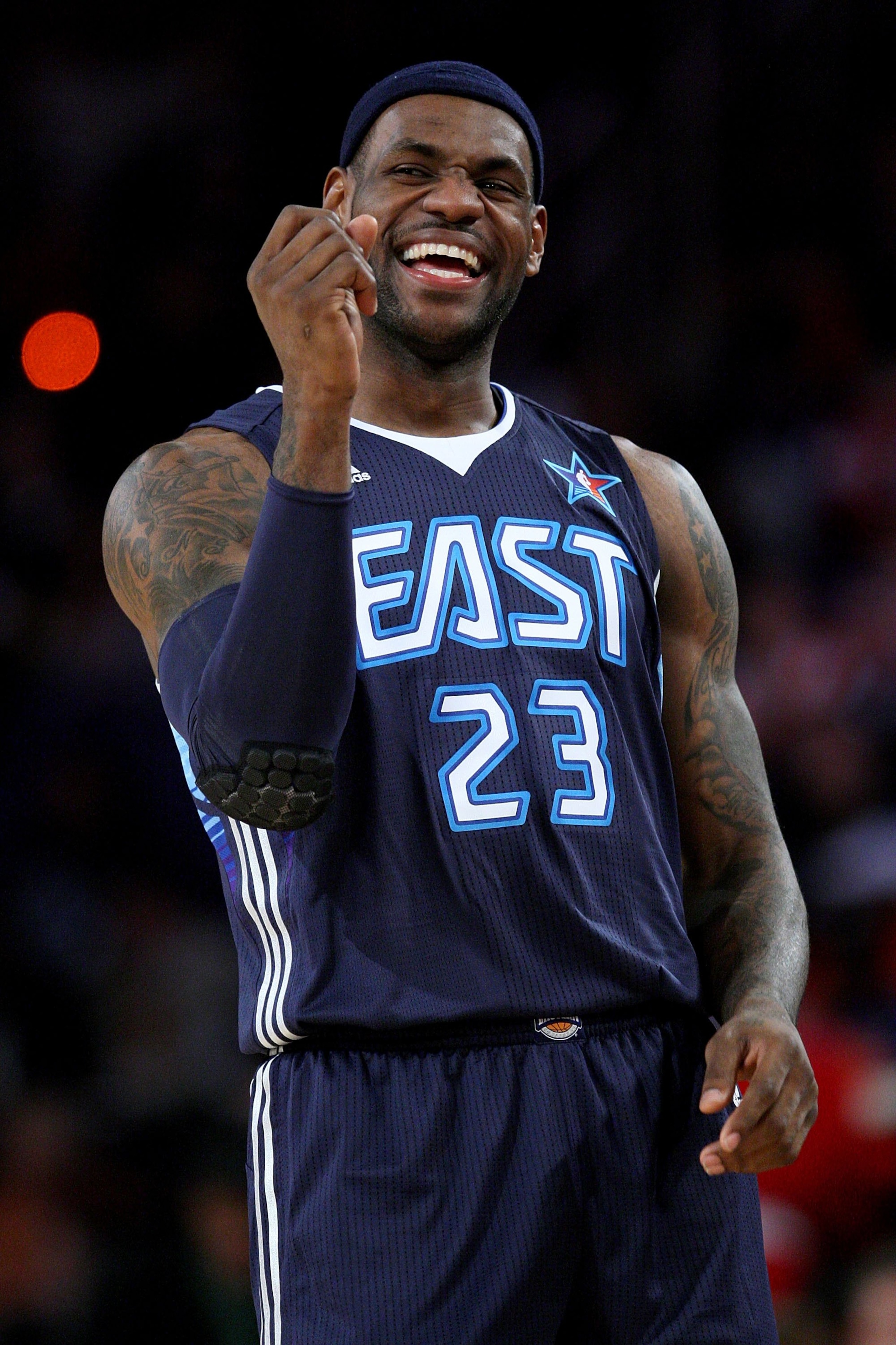 PHOENIX - FEBRUARY 15:  LeBron James #23 of the Eastern Conference laughs during the 58th NBA All-Star Game, part of 2009 NBA All-Star Weekend at US Airways Center on February 15, 2009 in Phoenix, Arizona.  NOTE TO USER: User expressly acknowledges and ag