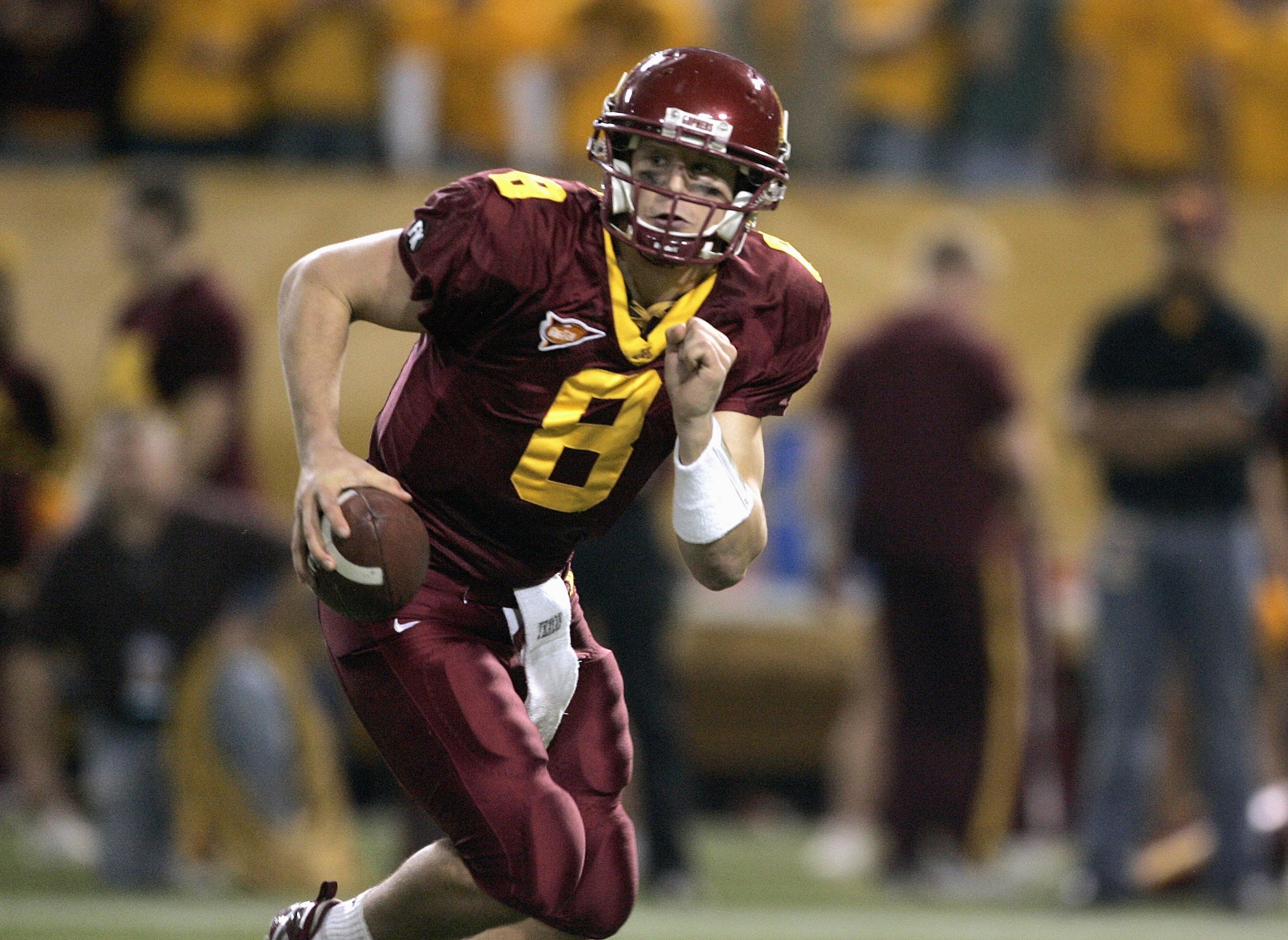 MINNEAPOLIS - NOVEMBER 17: Quarterback Adam Weber #8 of the Minnesota Golden Gophers runs the ball during the first half of the game against the Wisconsin Badgers at the Hubert H. Humphrey Metrodome November 17, 2007 in Minneapolis, Minnesota. (Photo by J