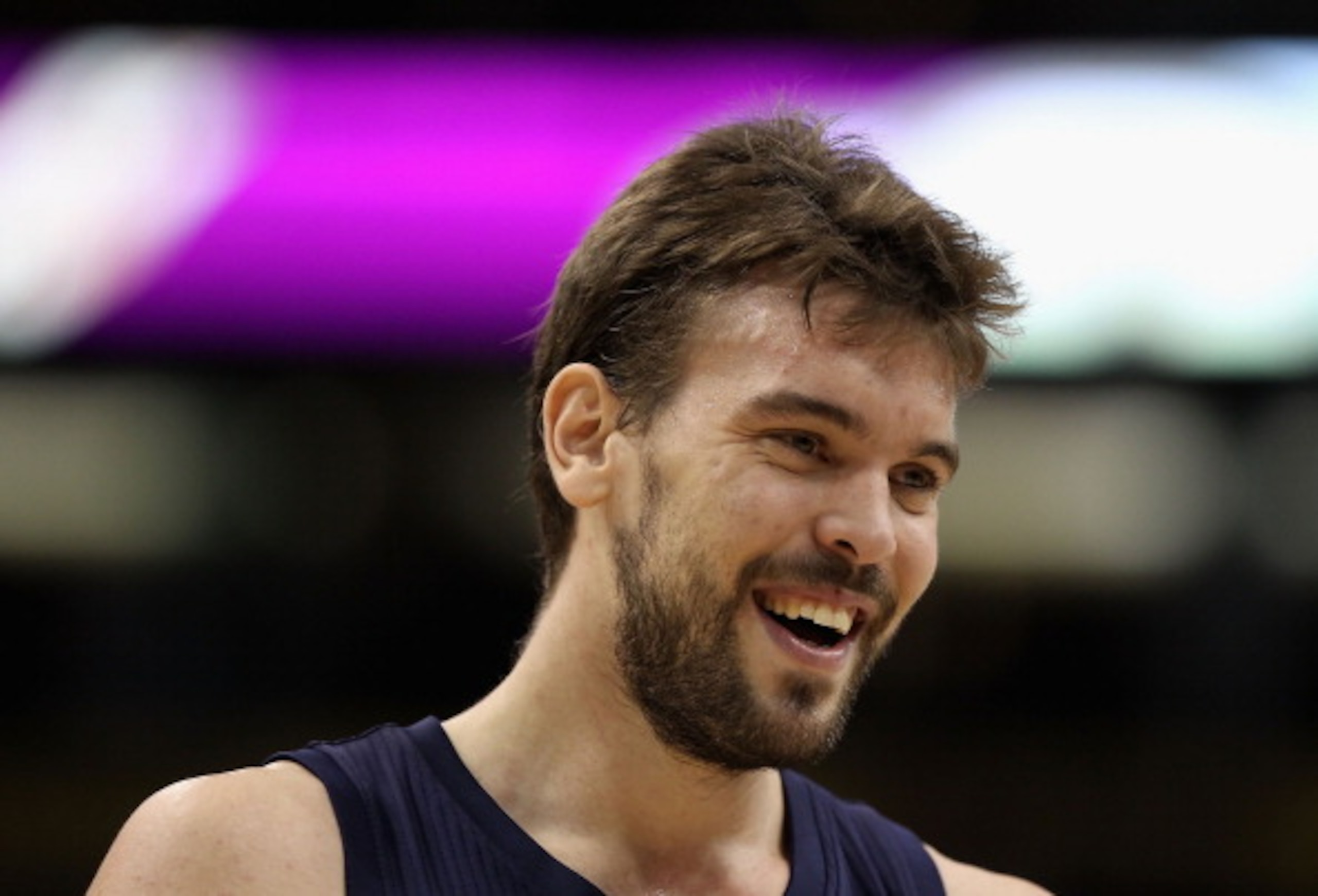 PHOENIX - NOVEMBER 05:  Marc Gasol #33 of the Memphis Grizzlies laughs during the NBA game against the Phoenix Suns at US Airways Center on November 5, 2010 in Phoenix, Arizona. NOTE TO USER: User expressly acknowledges and agrees that, by downloading and
