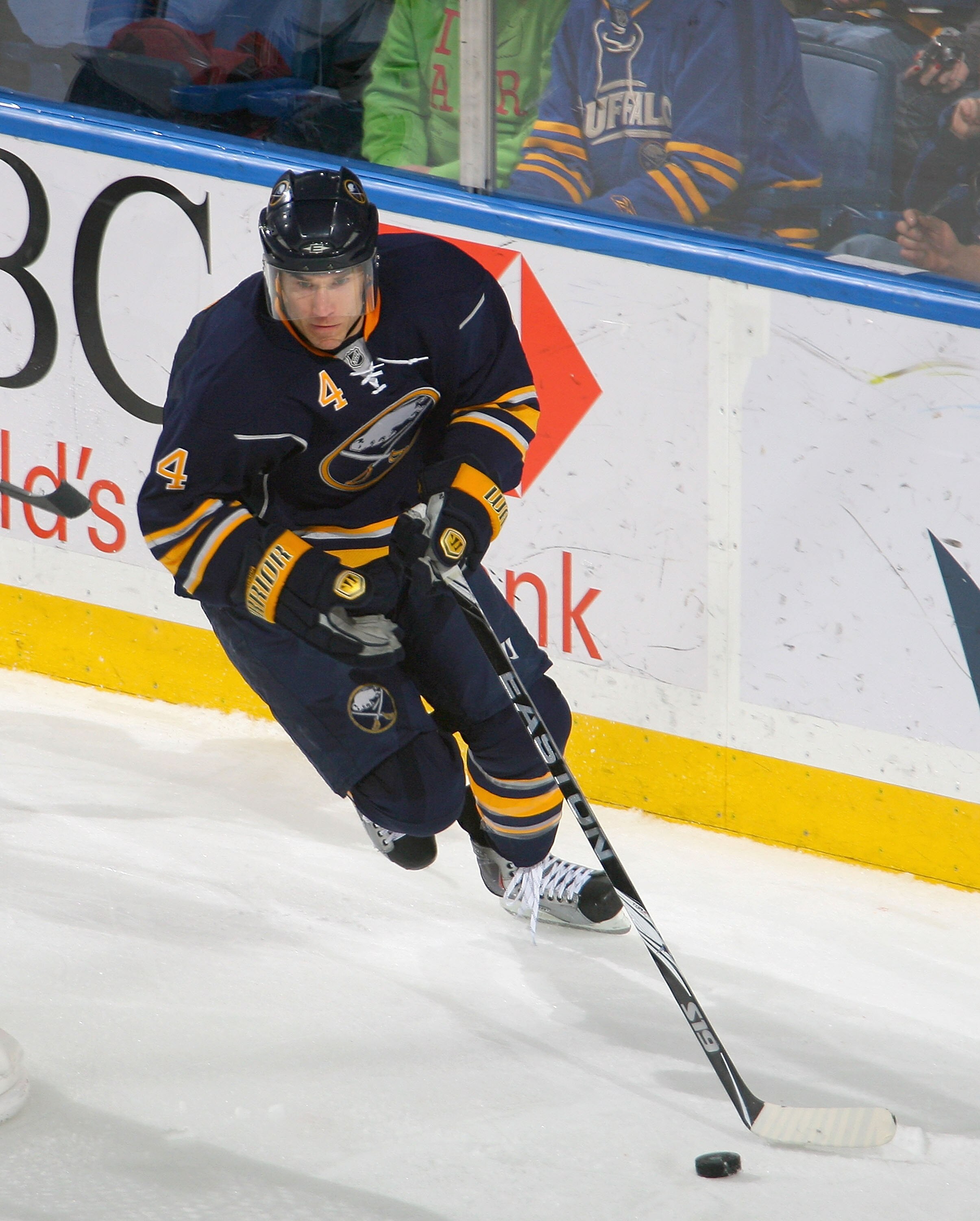 BUFFALO, NY - DECEMBER 09: Steve Montador #4 of the Buffalo Sabres skates against the San Jose Sharks at HSBC Arena on December 9, 2010 in Buffalo, New York. Buffalo won 6-3. (Photo by Rick Stewart/Getty Images)