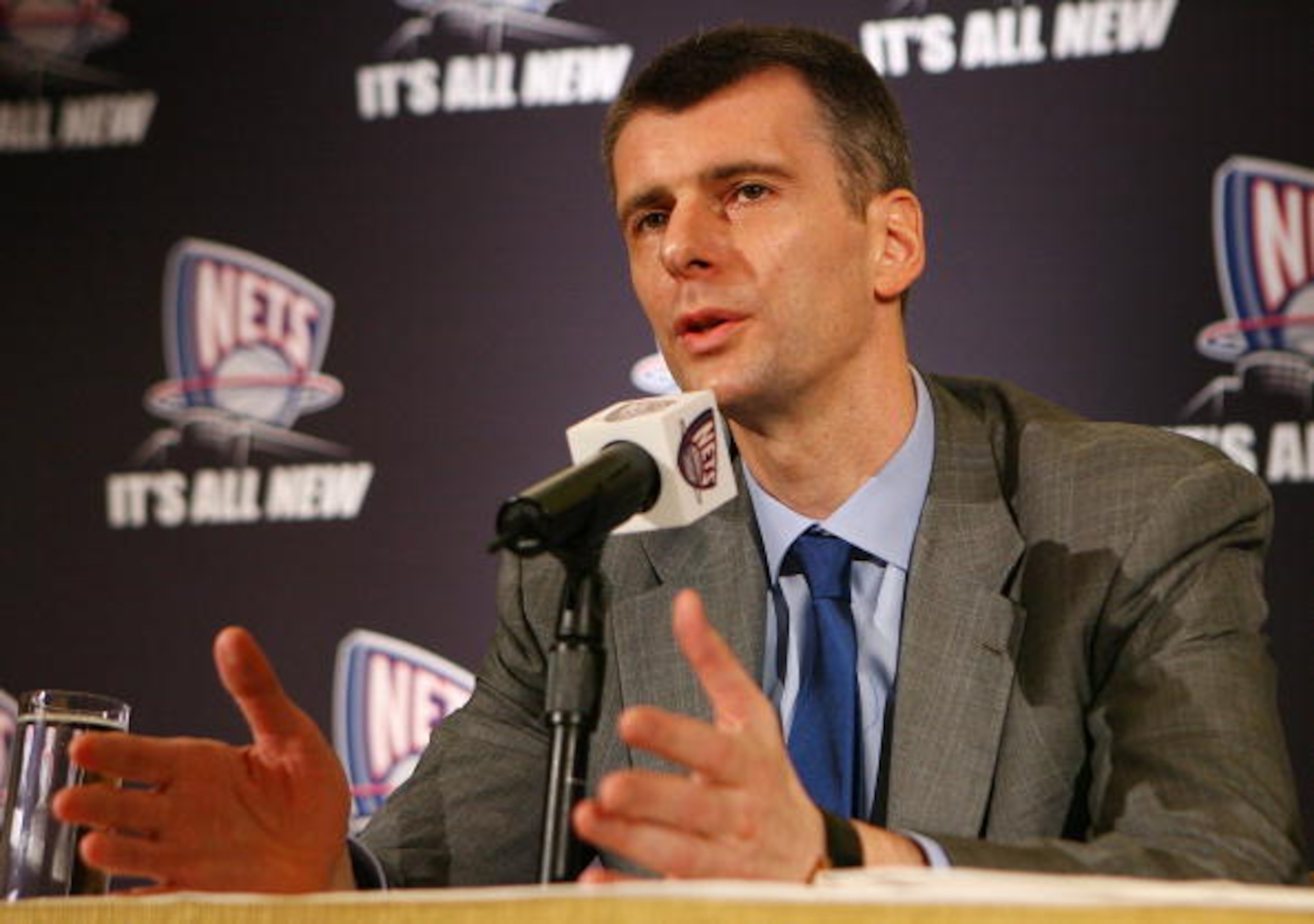 NEW YORK - MAY 19:  New Jersey Nets owner Mikhail Prokhorov addresses the media during a press conference at the Four Seasons Hotel on May 19, 2010 in New York City.  (Photo by Mike Stobe/Getty Images)