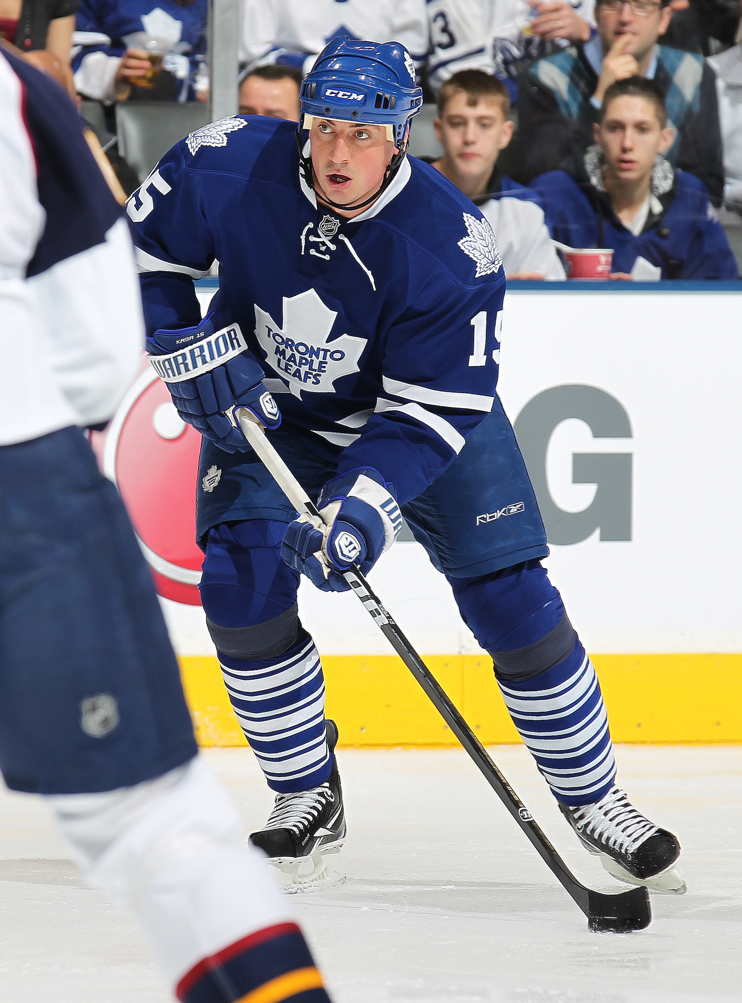 TORONTO, CAN - FEBRUARY 7:  Tomas Kaberle #15 of the Toronto Maple Leafs gets set to make a pass in a game against the Atlanta Thrashers on February 7, 2011 at the Air Canada Centre in Toronto, Canada. The Leafs defeated the Thrashers 5-4. (Photo by Claus