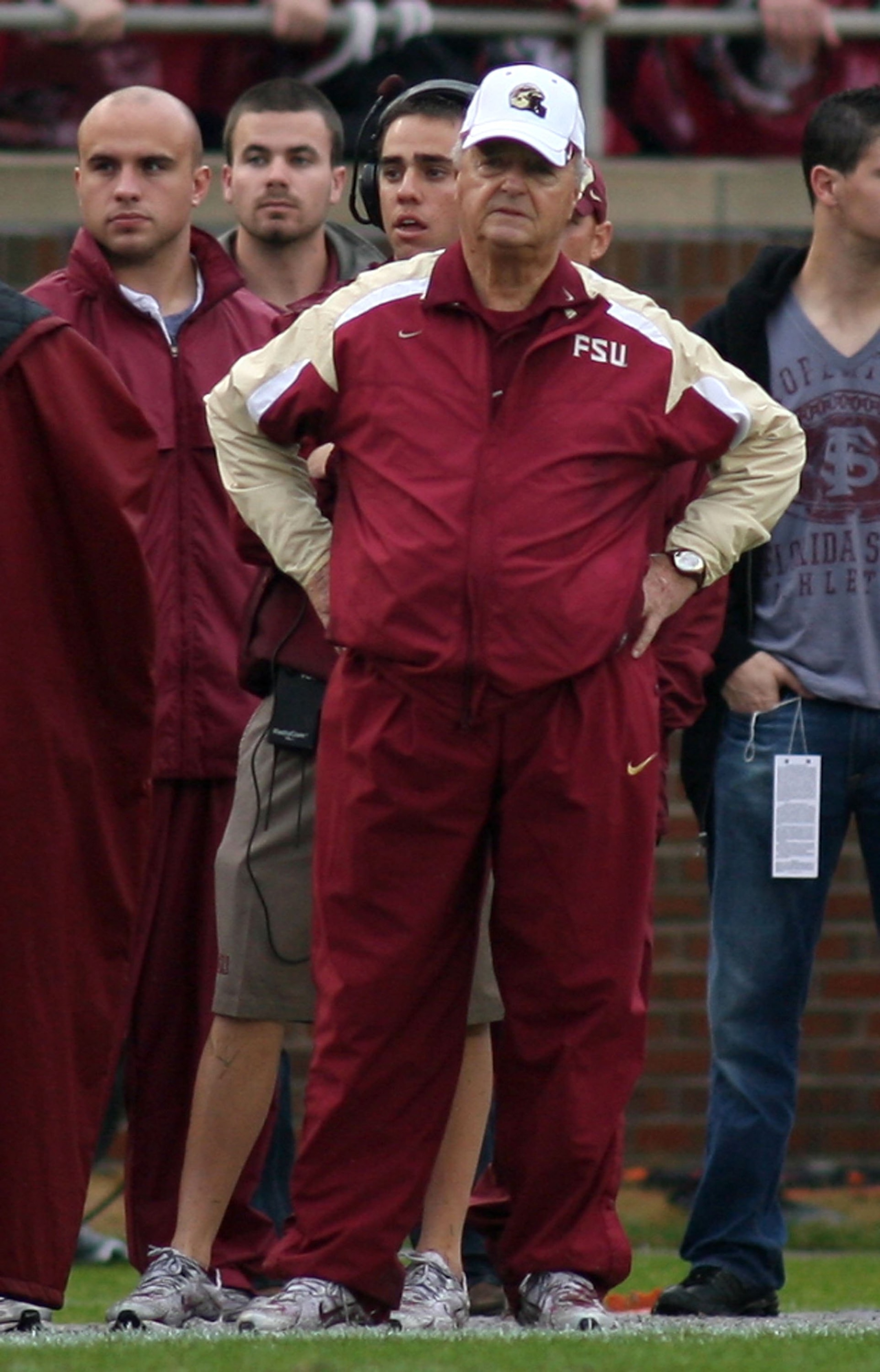 TALLAHASSEE, FL - NOVEMBER 29: Head coach Bobby Bowden of the Florida State Seminoles watches his team during a game against the Florida Gators at Bobby Bowden Field at Doak Campbell Stadium on November 29, 2008 in Tallahassee, Florida. Florida defeated TALLAHASSEE, FL - NOVEMBER 29: Head coach Bobby Bowden of the Florida State Seminoles watches his team during a game against the Florida Gators at Bobby Bowden Field at Doak Campbell Stadium on November 29, 2008 in Tallahassee, Florida. Florida defeated