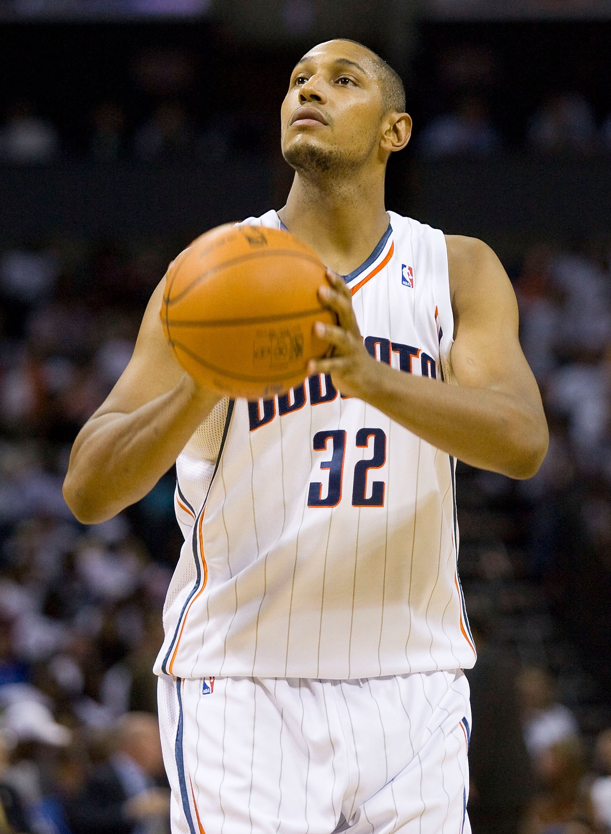 CHARLOTTE, NC - APRIL 26: Boris Diaw #32 of the Charlotte Bobcats shoots a free throw against the Orlando Magic at Time Warner Cable Arena on April 26, 2010 in Charlotte, North Carolina.  The Magic defeated the Bobcats 99-90 to complete the four game swee