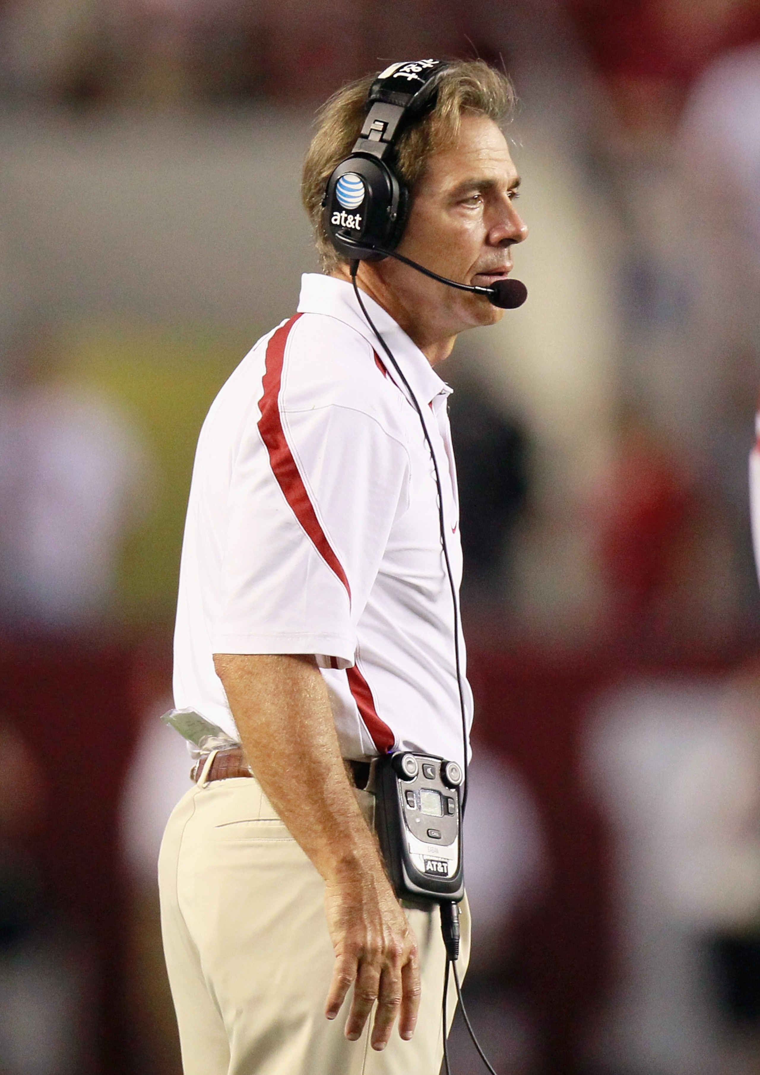 TUSCALOOSA, AL - SEPTEMBER 11: Head coach Nick Saban of the Alabama Crimson Tide against the Penn State Nittany Lions at Bryant-Denny Stadium on September 11, 2010 in Tuscaloosa, Alabama. (Photo by Kevin C. Cox/Getty Images) TUSCALOOSA, AL - SEPTEMBER 11: Head coach Nick Saban of the Alabama Crimson Tide against the Penn State Nittany Lions at Bryant-Denny Stadium on September 11, 2010 in Tuscaloosa, Alabama. (Photo by Kevin C. Cox/Getty Images)