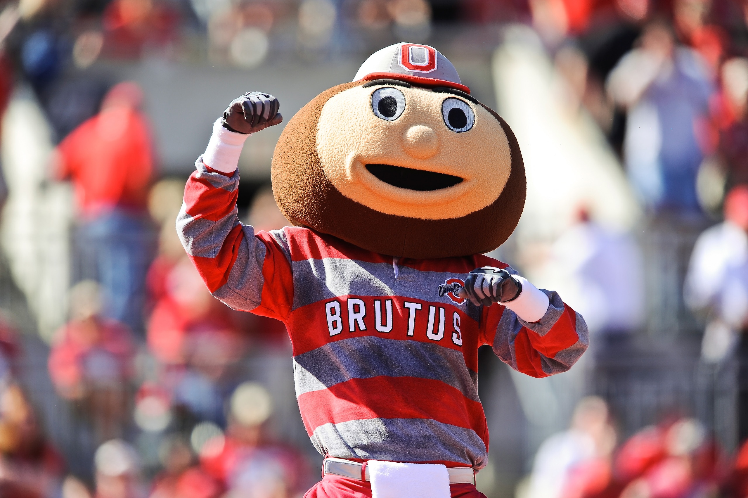 COLUMBUS, OH - OCTOBER 9: Mascot Brutus Buckeye of the Ohio State Buckeyes cheers on the team during a game against the Indiana Hoosiers at Ohio Stadium on October 9, 2010 in Columbus, Ohio. (Photo by Jamie Sabau/Getty Images) COLUMBUS, OH - OCTOBER 9: Mascot Brutus Buckeye of the Ohio State Buckeyes cheers on the team during a game against the Indiana Hoosiers at Ohio Stadium on October 9, 2010 in Columbus, Ohio. (Photo by Jamie Sabau/Getty Images)
