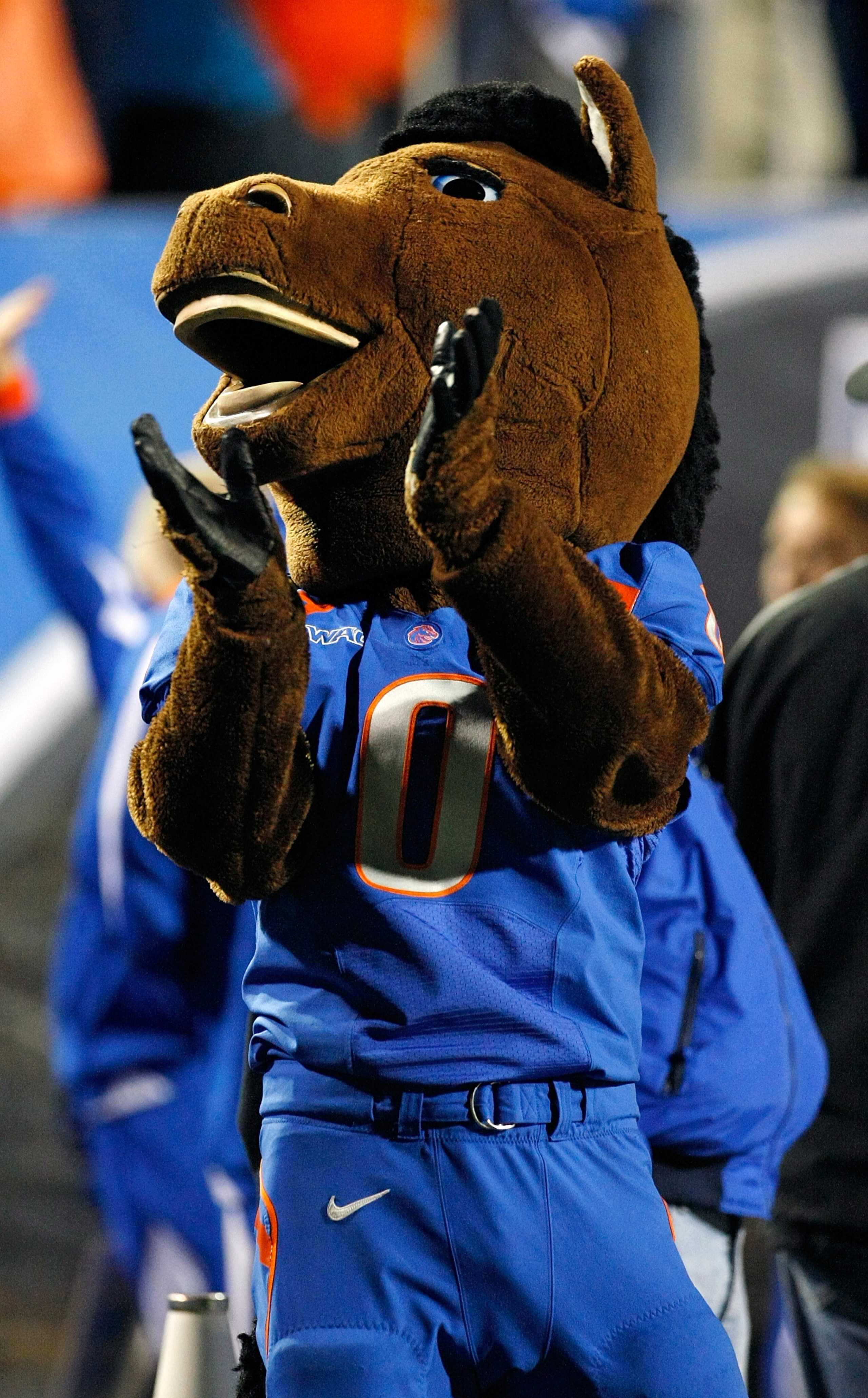 LAS VEGAS, NV - DECEMBER 22: The Boise State Broncos mascot Buster appears on the sideline during the MAACO Bowl Las Vegas against the Utah Utes at Sam Boyd Stadium December 22, 2010 in Las Vegas, Nevada. Boise State Won 26-3. (Photo by Ethan Miller/Get LAS VEGAS, NV - DECEMBER 22: The Boise State Broncos mascot Buster appears on the sideline during the MAACO Bowl Las Vegas against the Utah Utes at Sam Boyd Stadium December 22, 2010 in Las Vegas, Nevada. Boise State Won 26-3. (Photo by Ethan Miller/Get